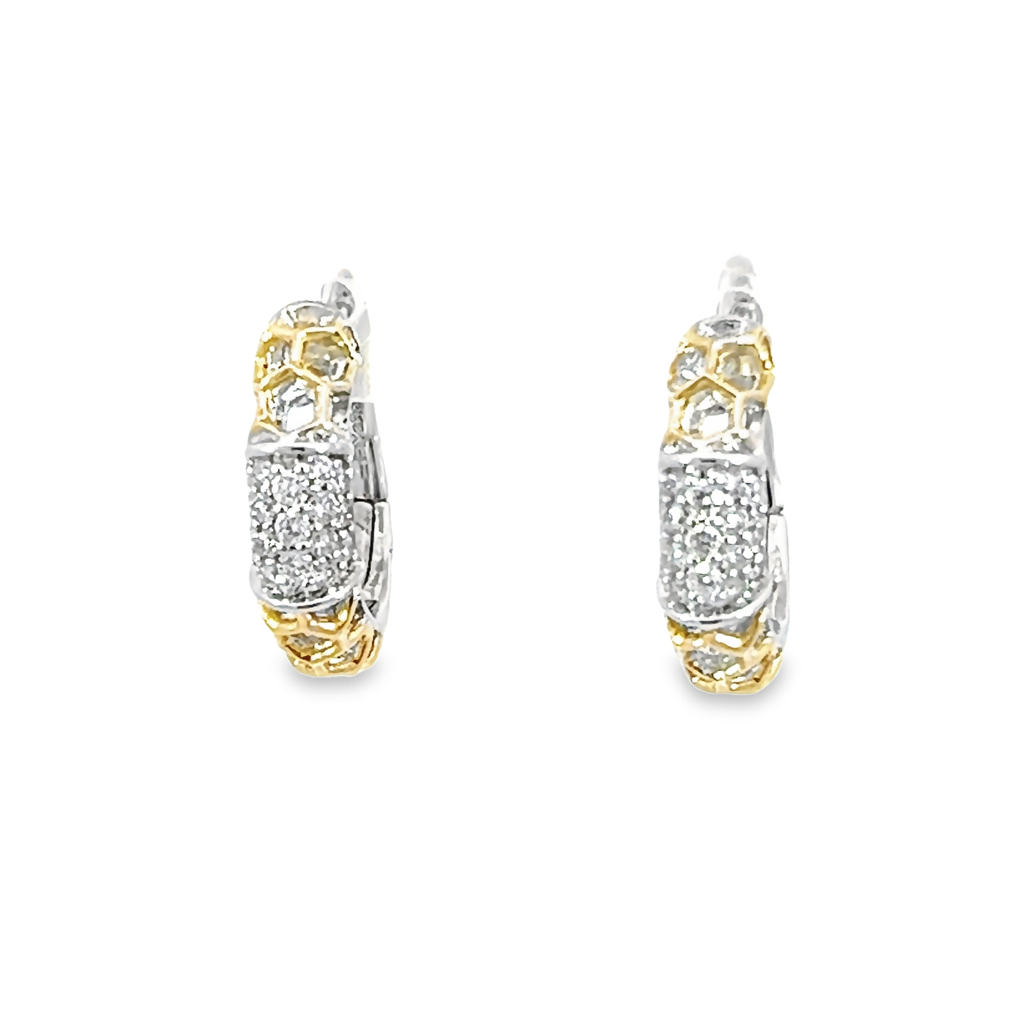 Sterling Silver And Yellow Gold Diamond Hoop Earrings