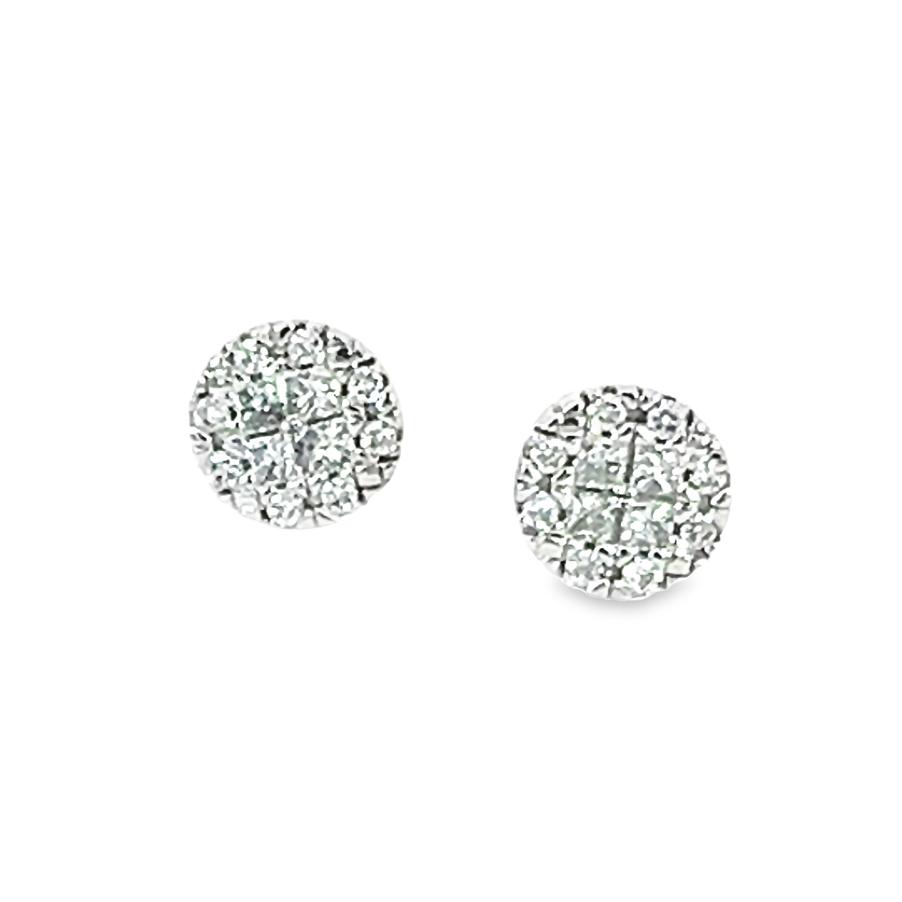 14k White Gold Diamond Cluster Stud Earrings