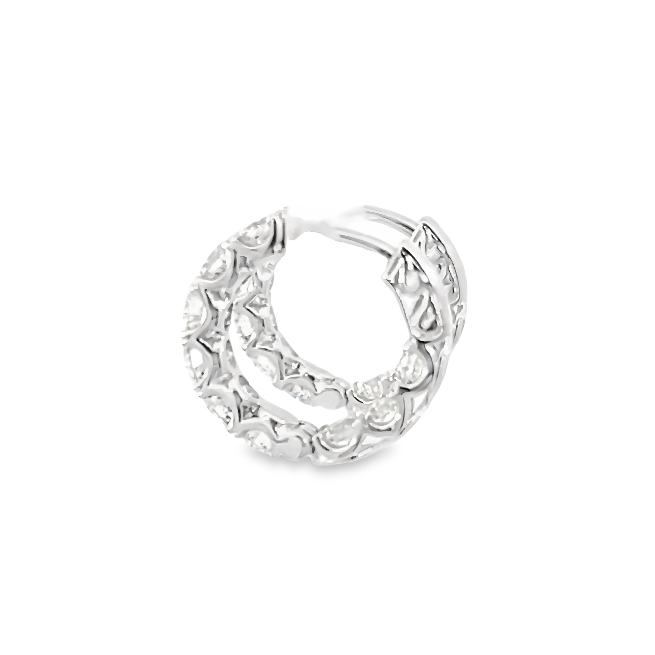 14k White Gold Diamond Hoop Earrings