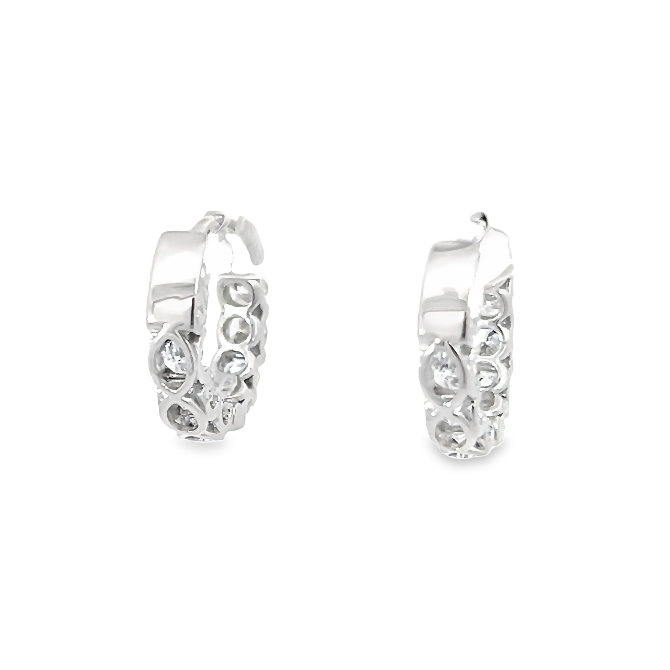 14k White Gold Diamond Hoop Earrings