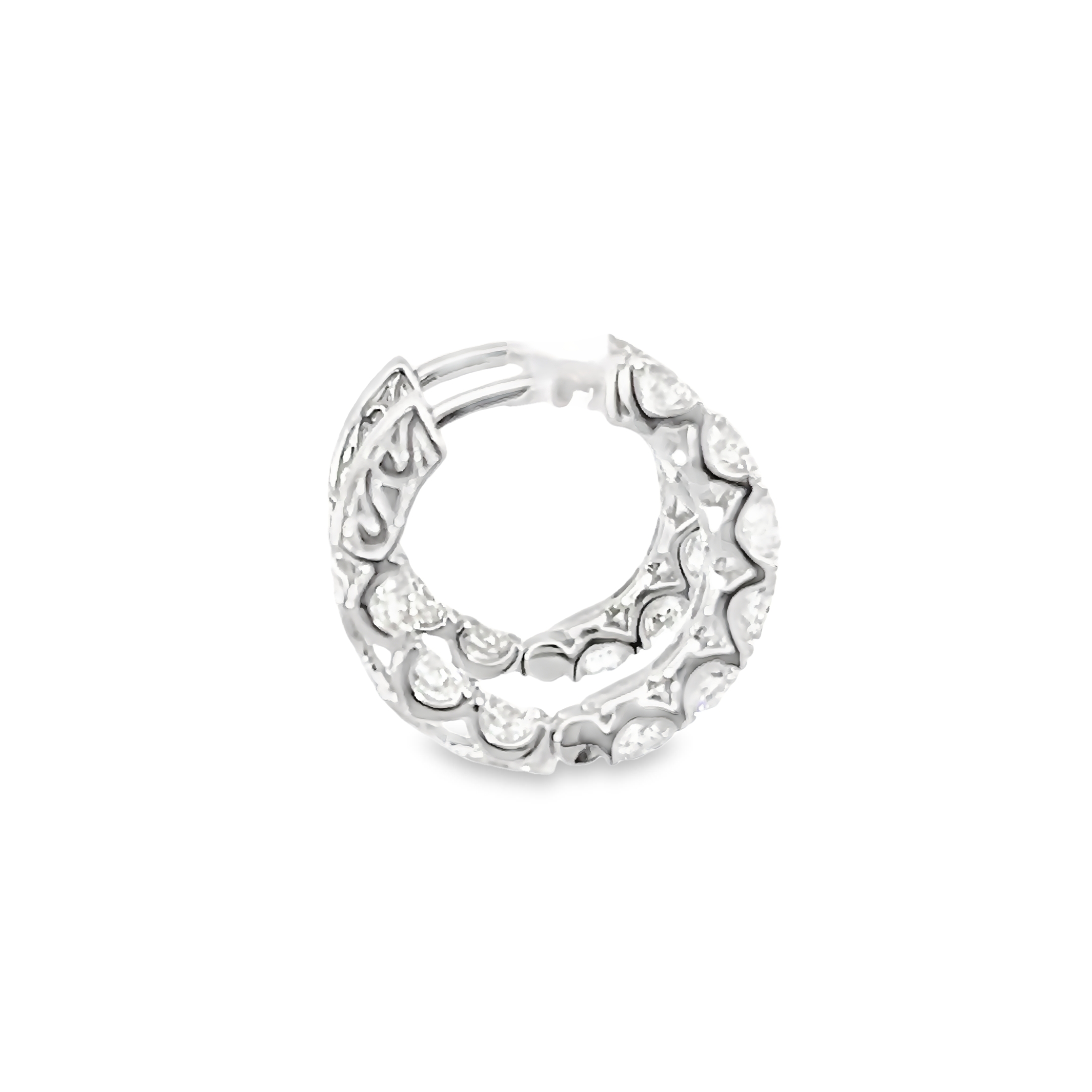 14k White Gold Diamond Hoop Earrings