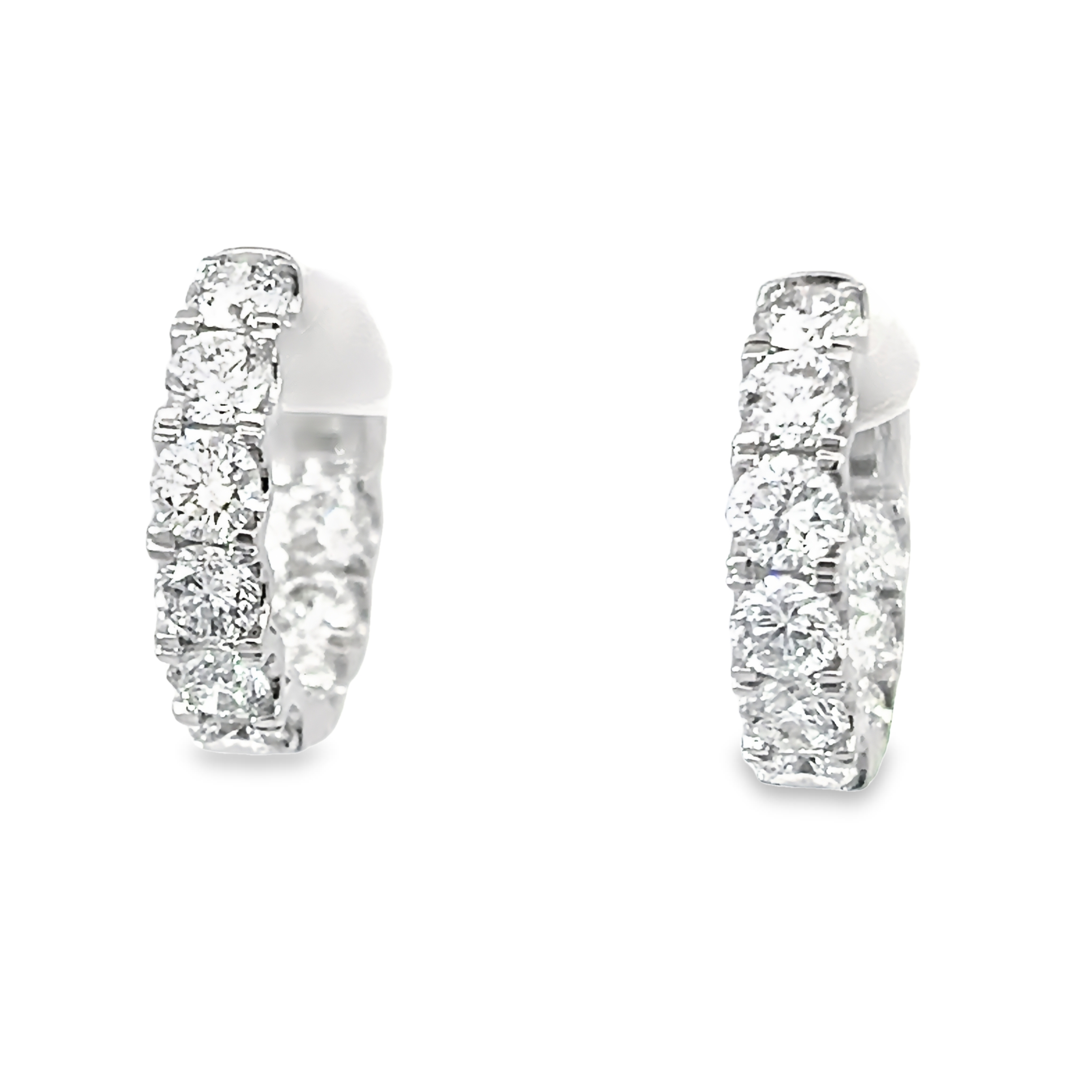 14k White Gold Diamond Hoop Earrings