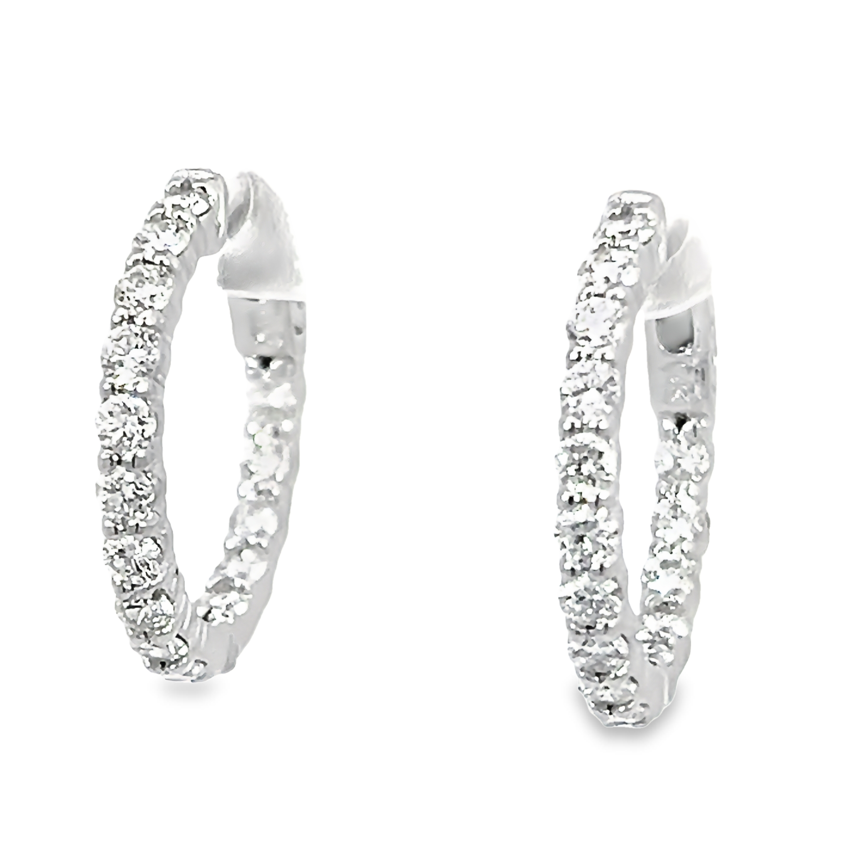 14k White Gold Diamond Hoop Earrings - 001-150-02227