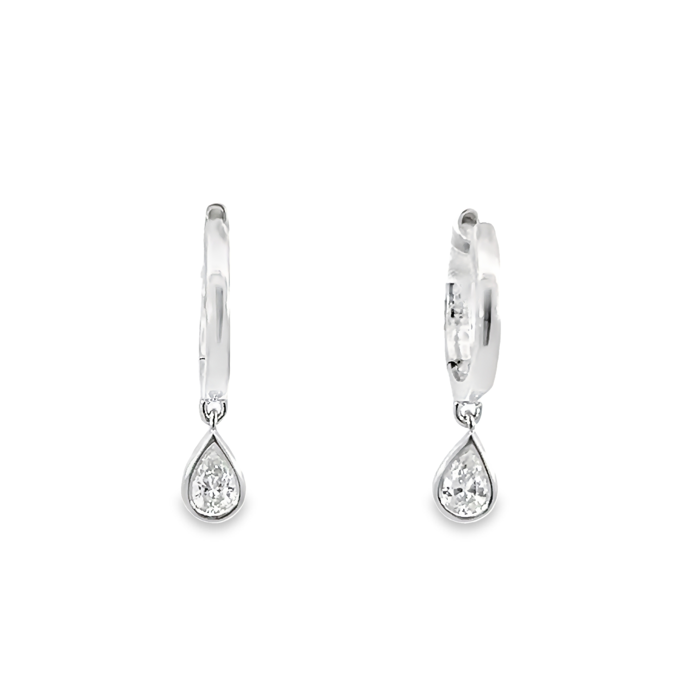 14k White Gold Diamond Dangle Hoop Earrings