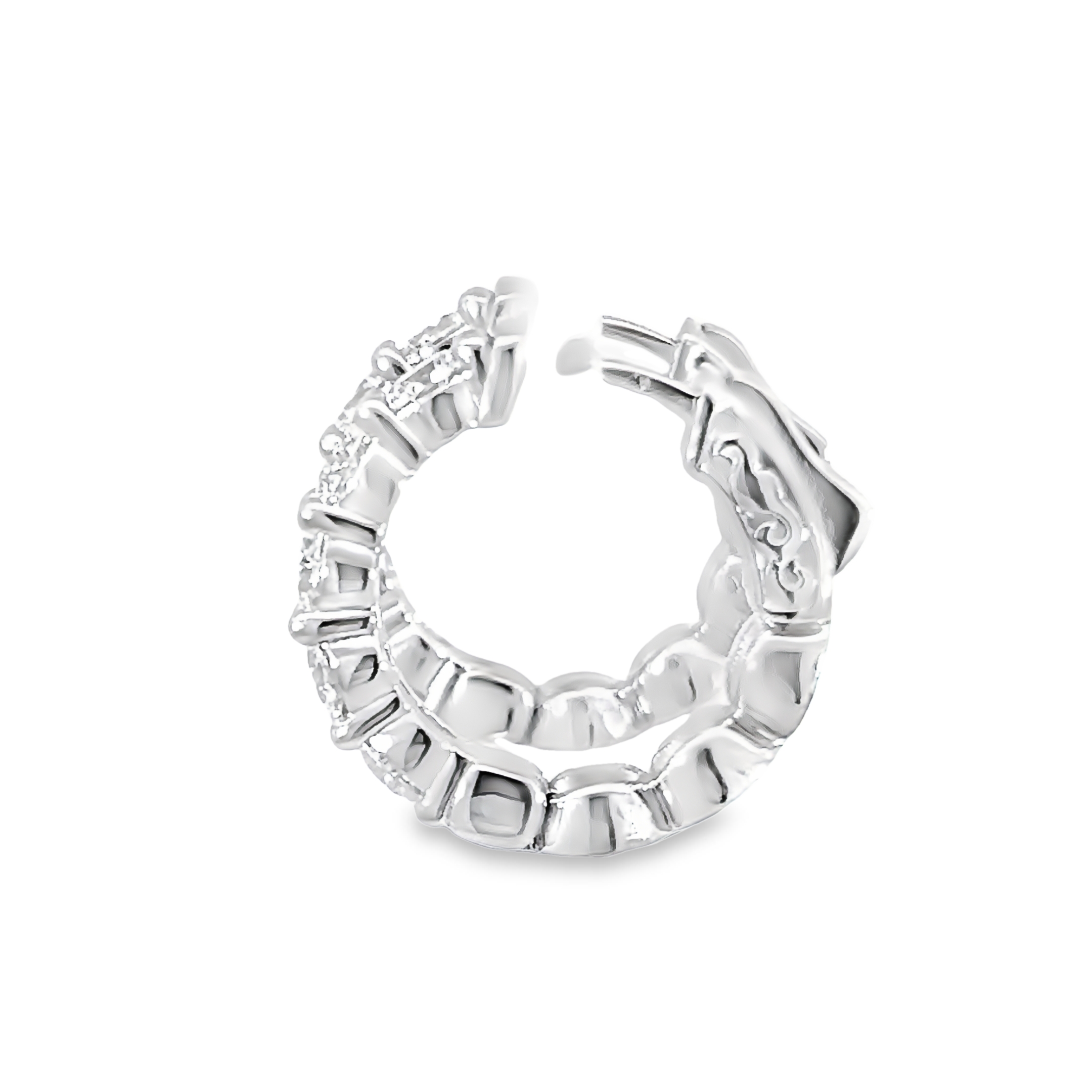 14k White Gold Diamond Hoops
