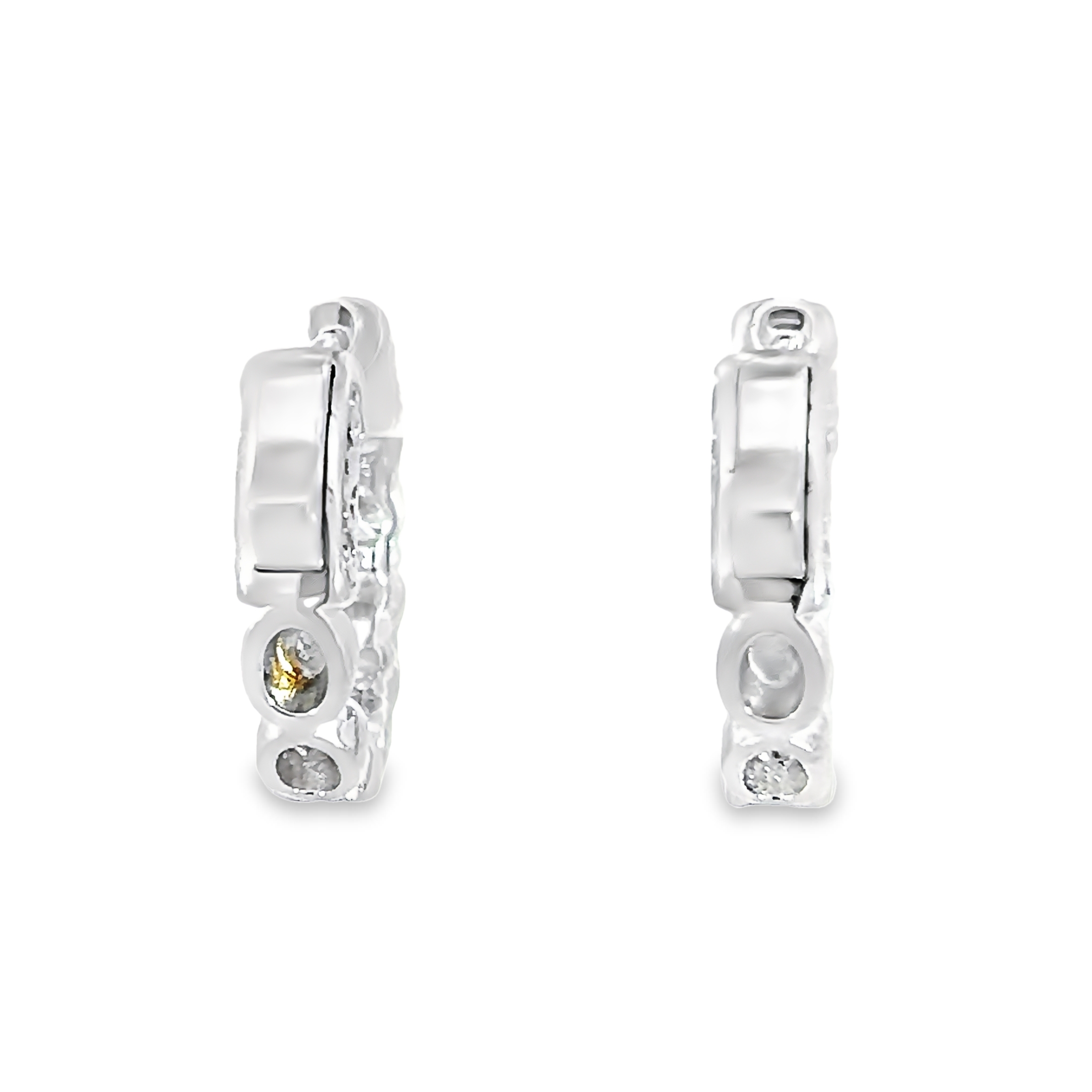 14k White Gold Diamond Hoops