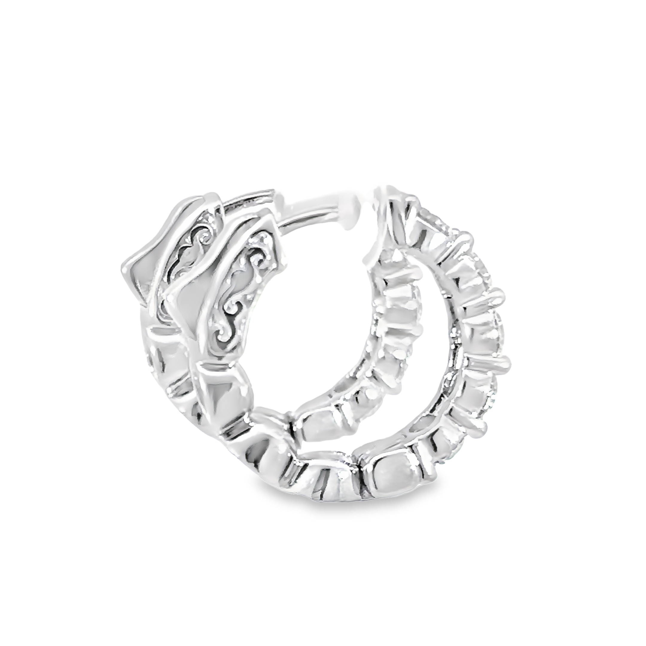 14k White Gold Diamond Hoops