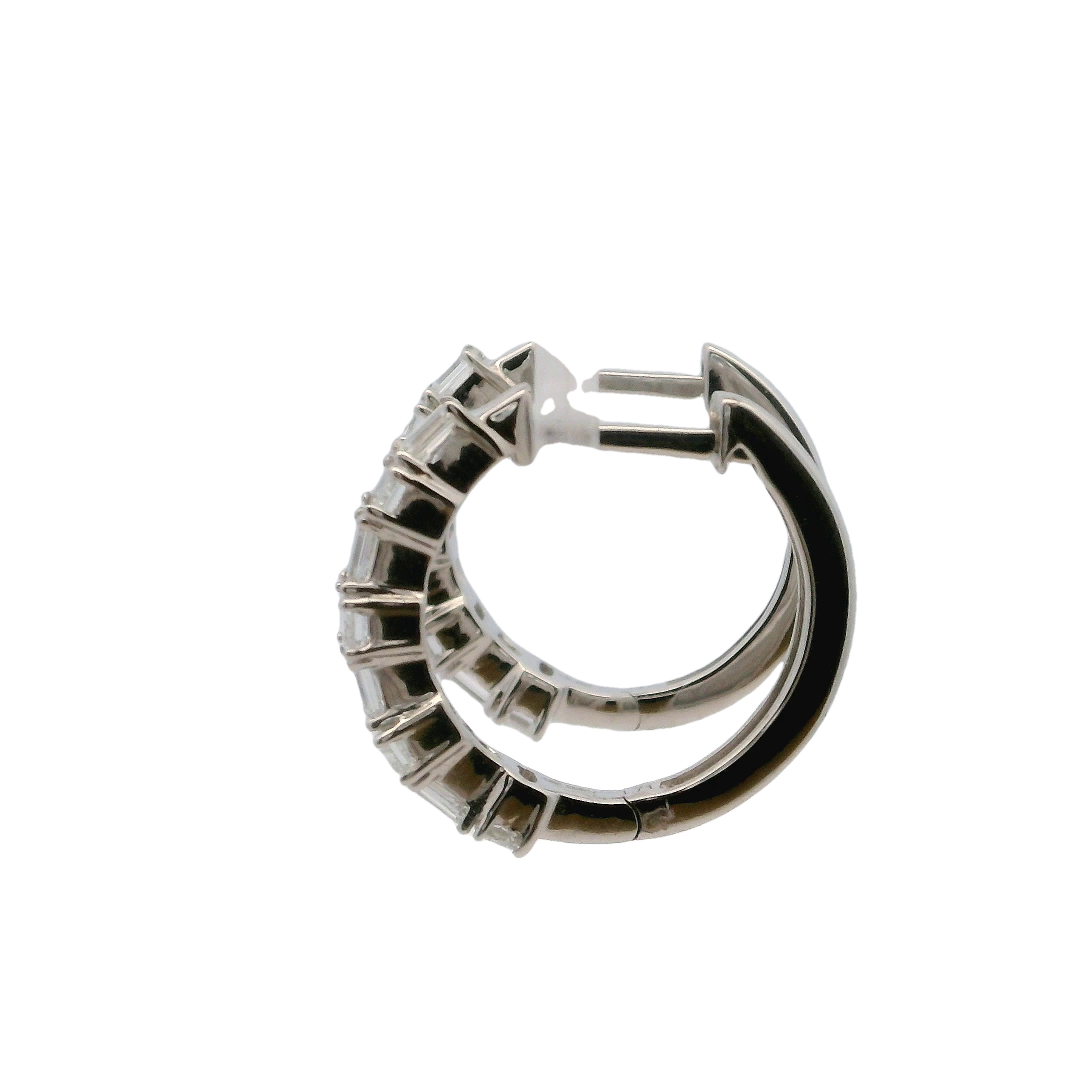 14k White Gold Emerald Cut Diamond Hoop Earrings