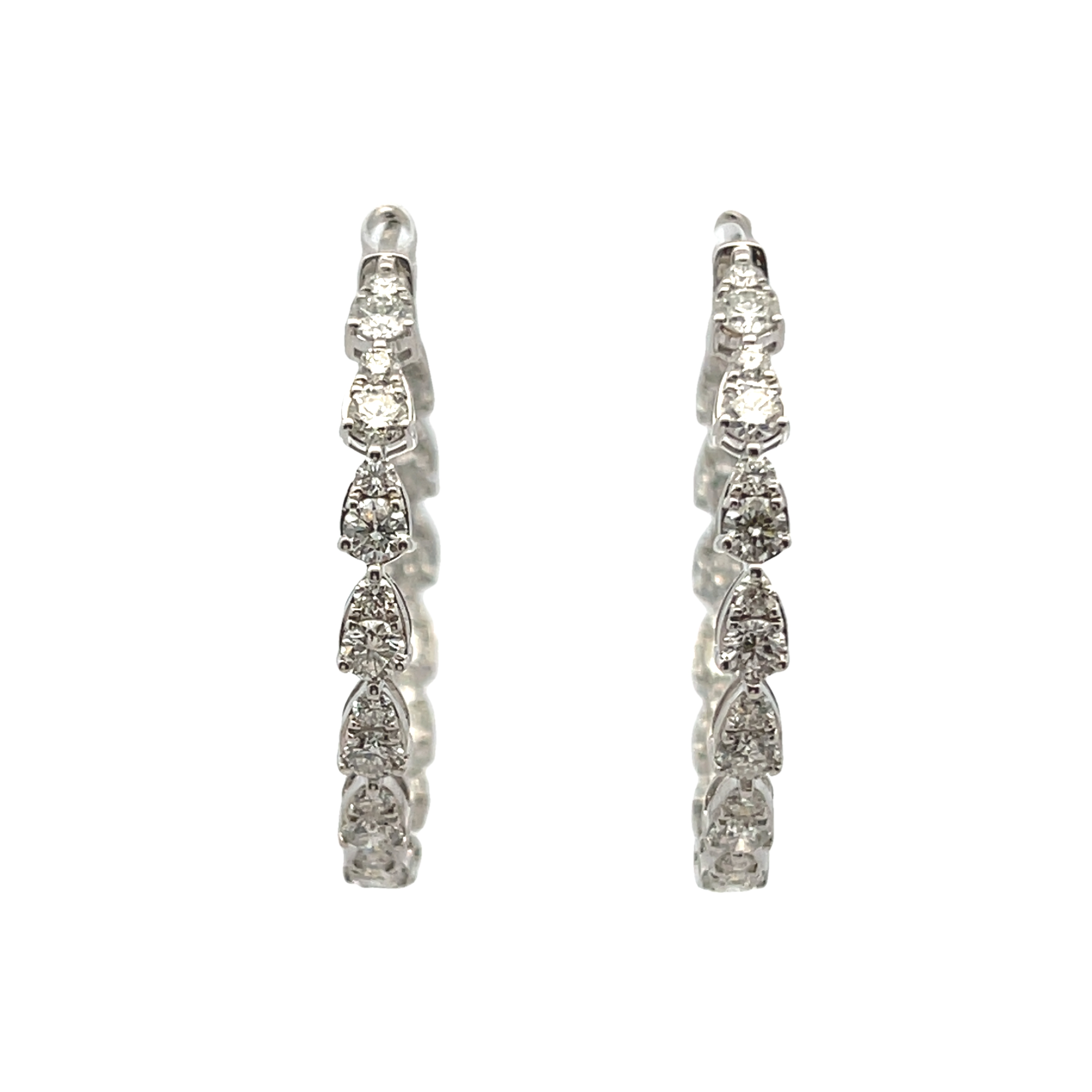 14k White Gold Diamond Hoop Earrings