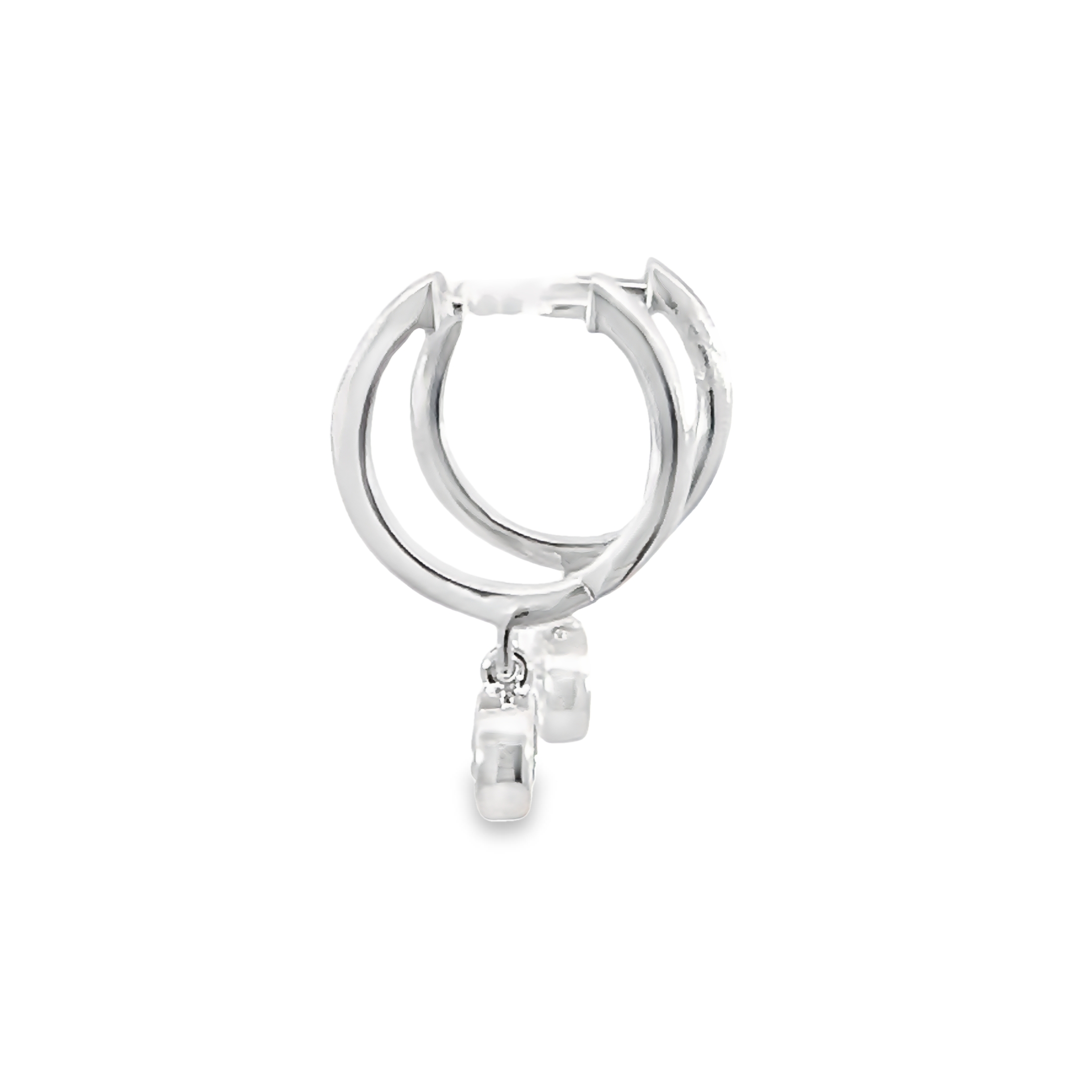 14k White Gold Diamond Dangle Hoop Earrings