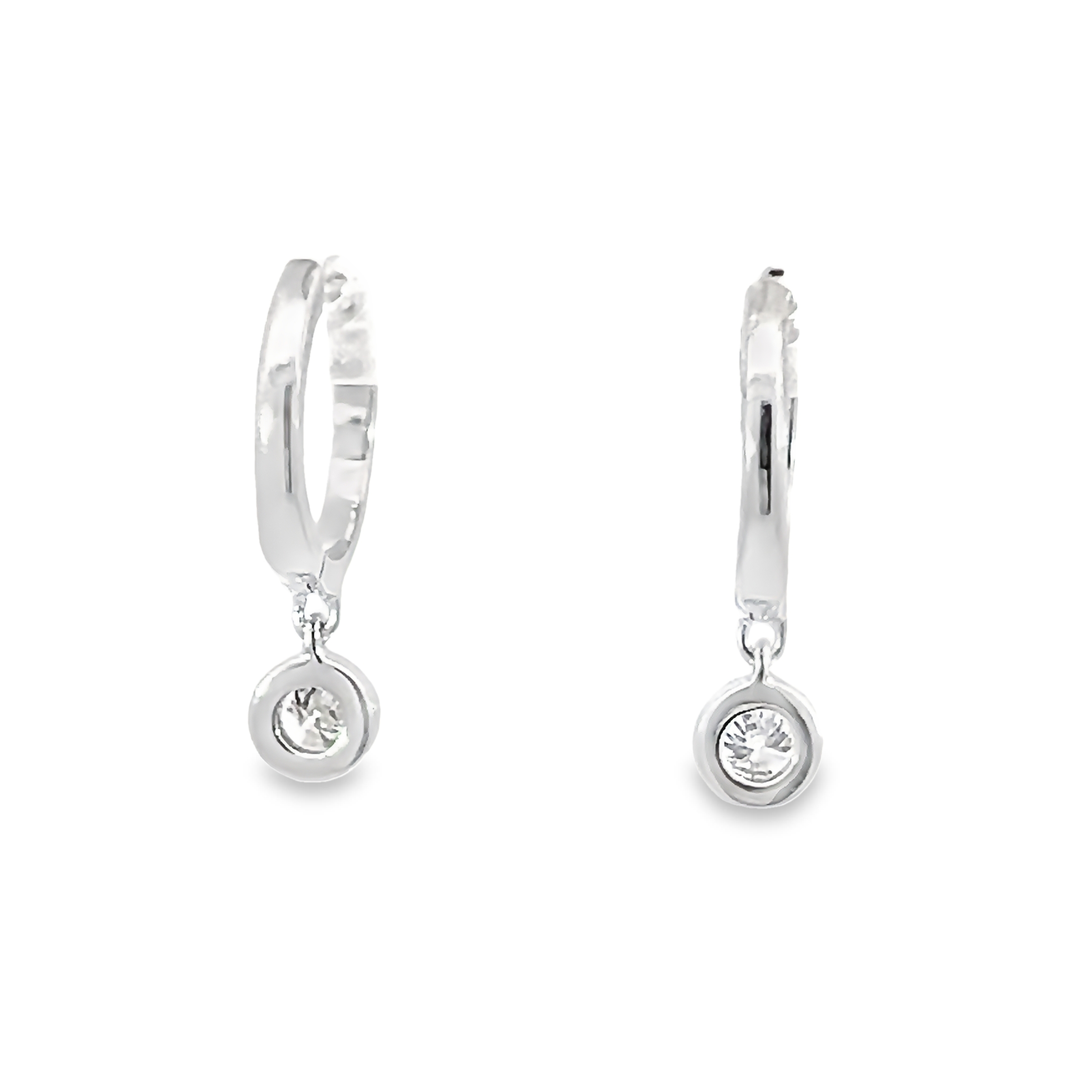 14k White Gold Diamond Dangle Hoop Earrings