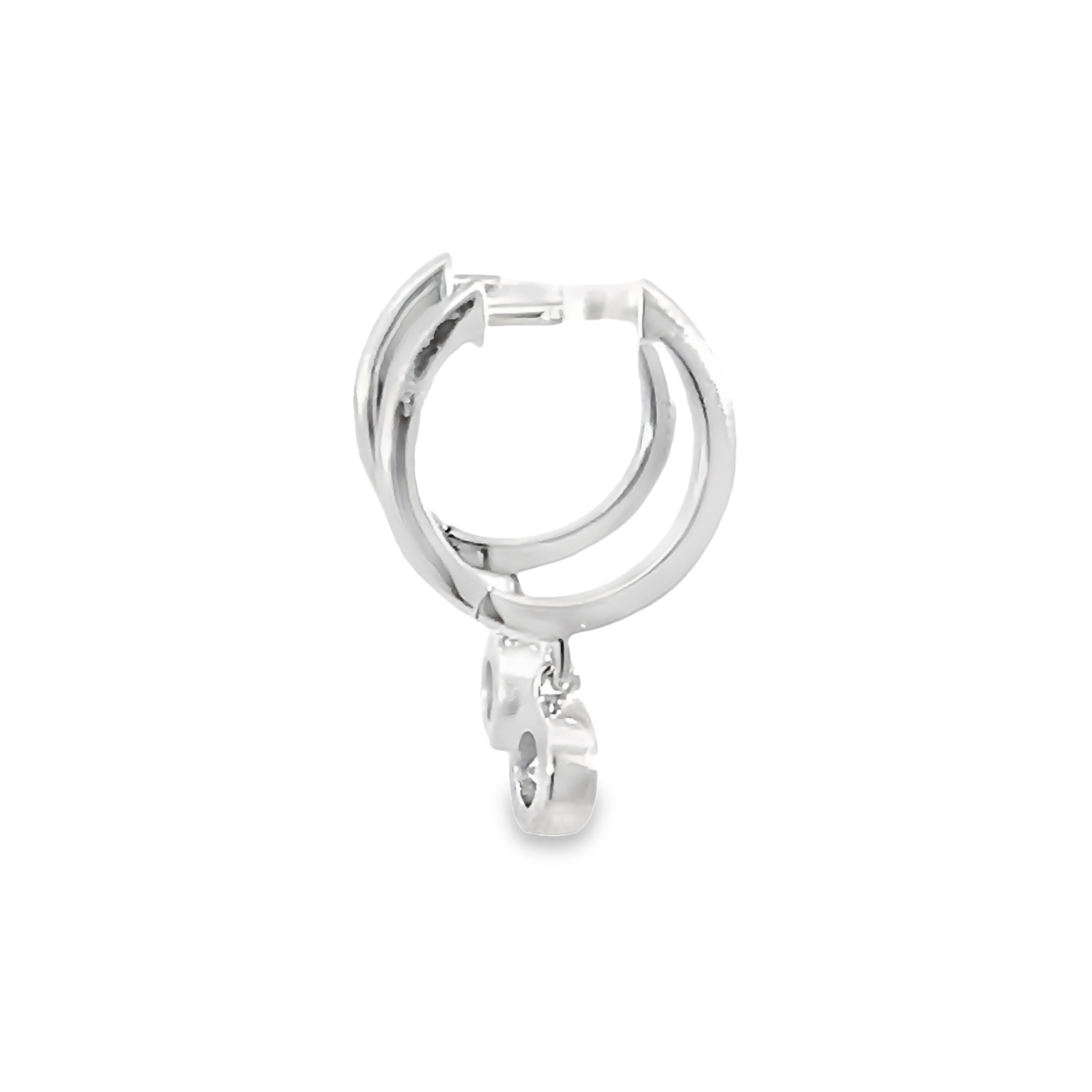 14k White Gold Diamond Dangle Hoop Earrings