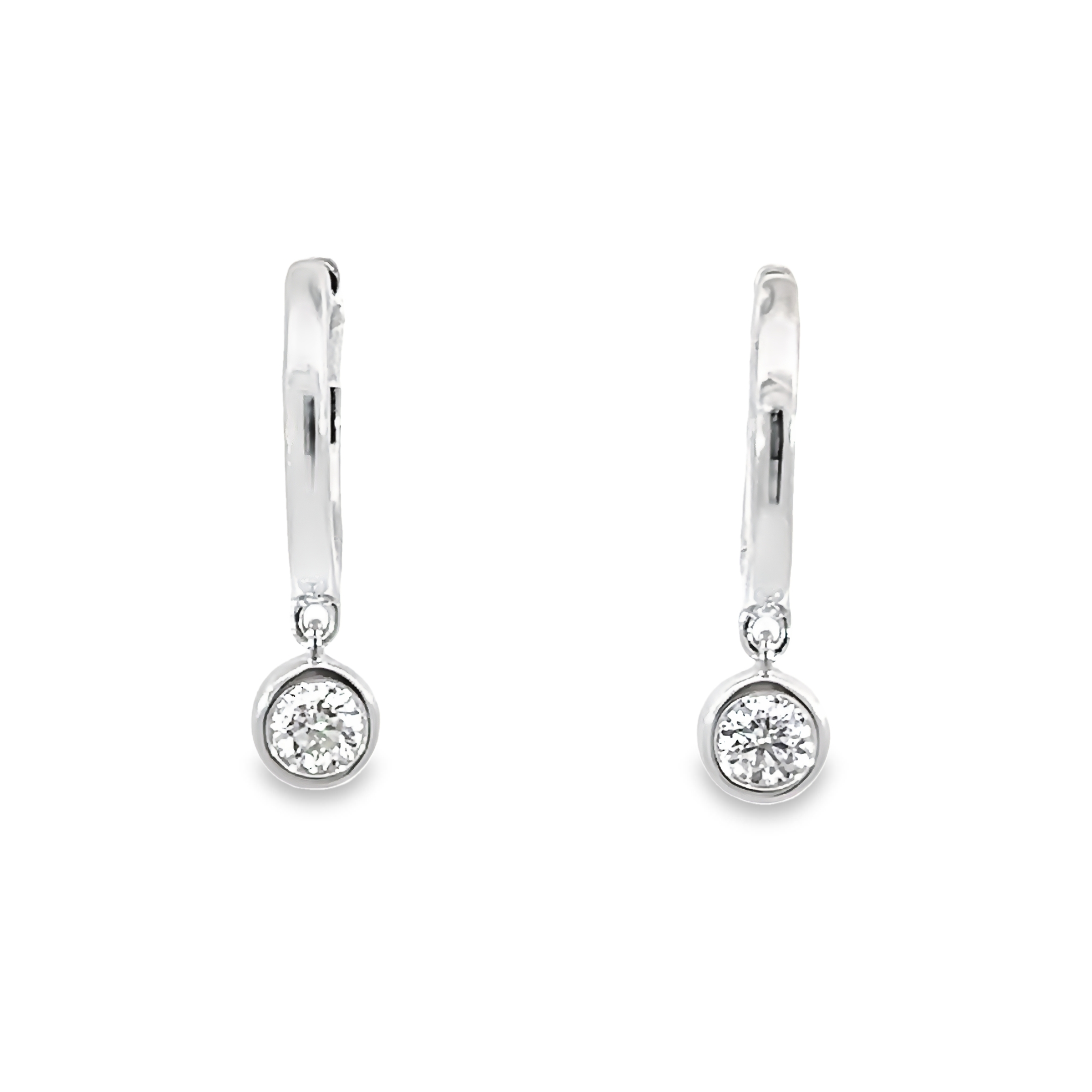 14k White Gold Diamond Dangle Hoop Earrings