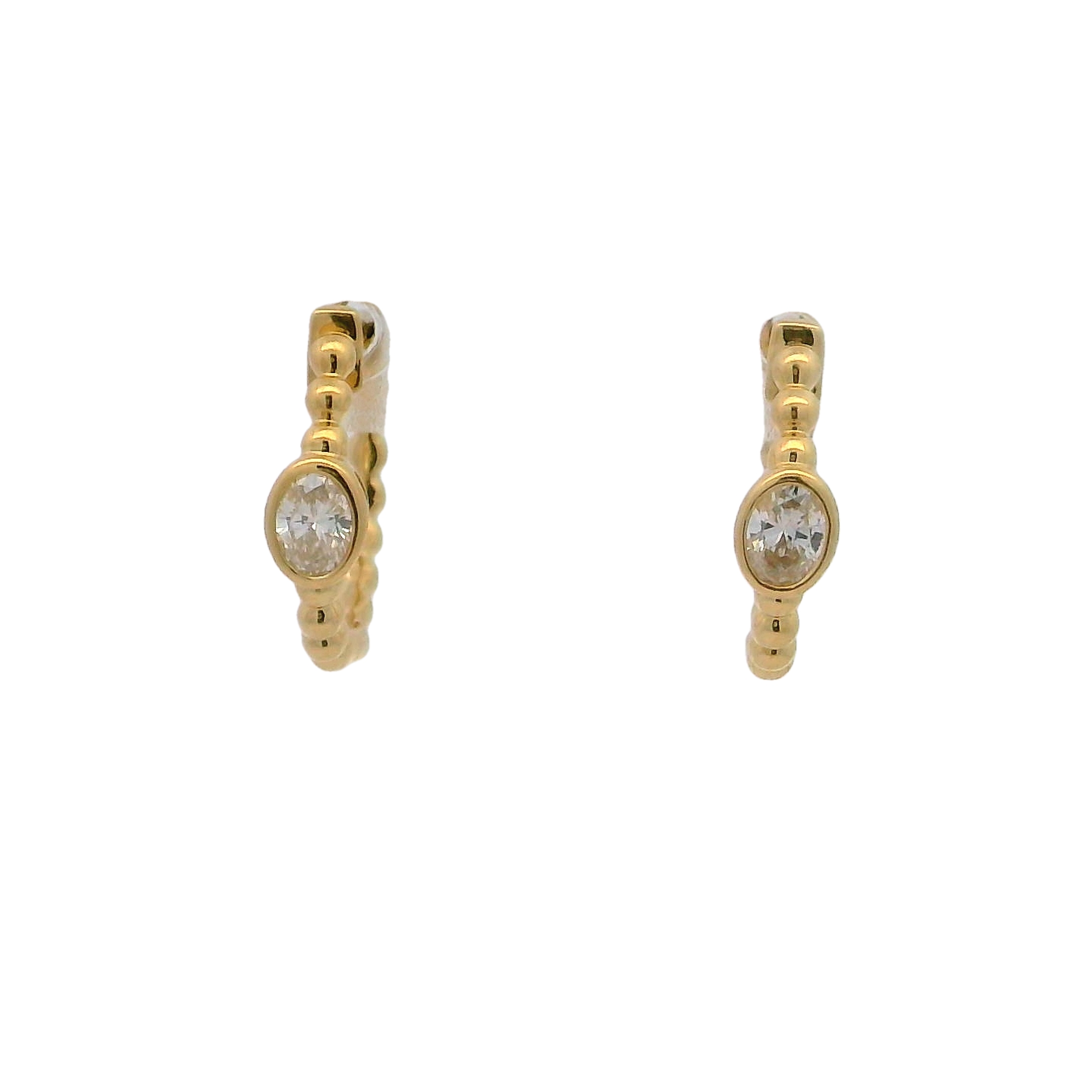 14k Yellow Gold Hoop Earrings With Oval Diamonds