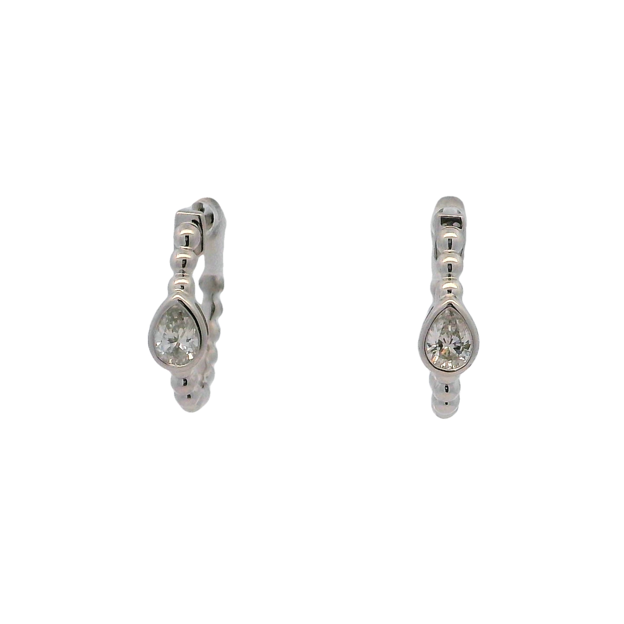 14k White Gold Hoop Earrings With Oval Diamonds