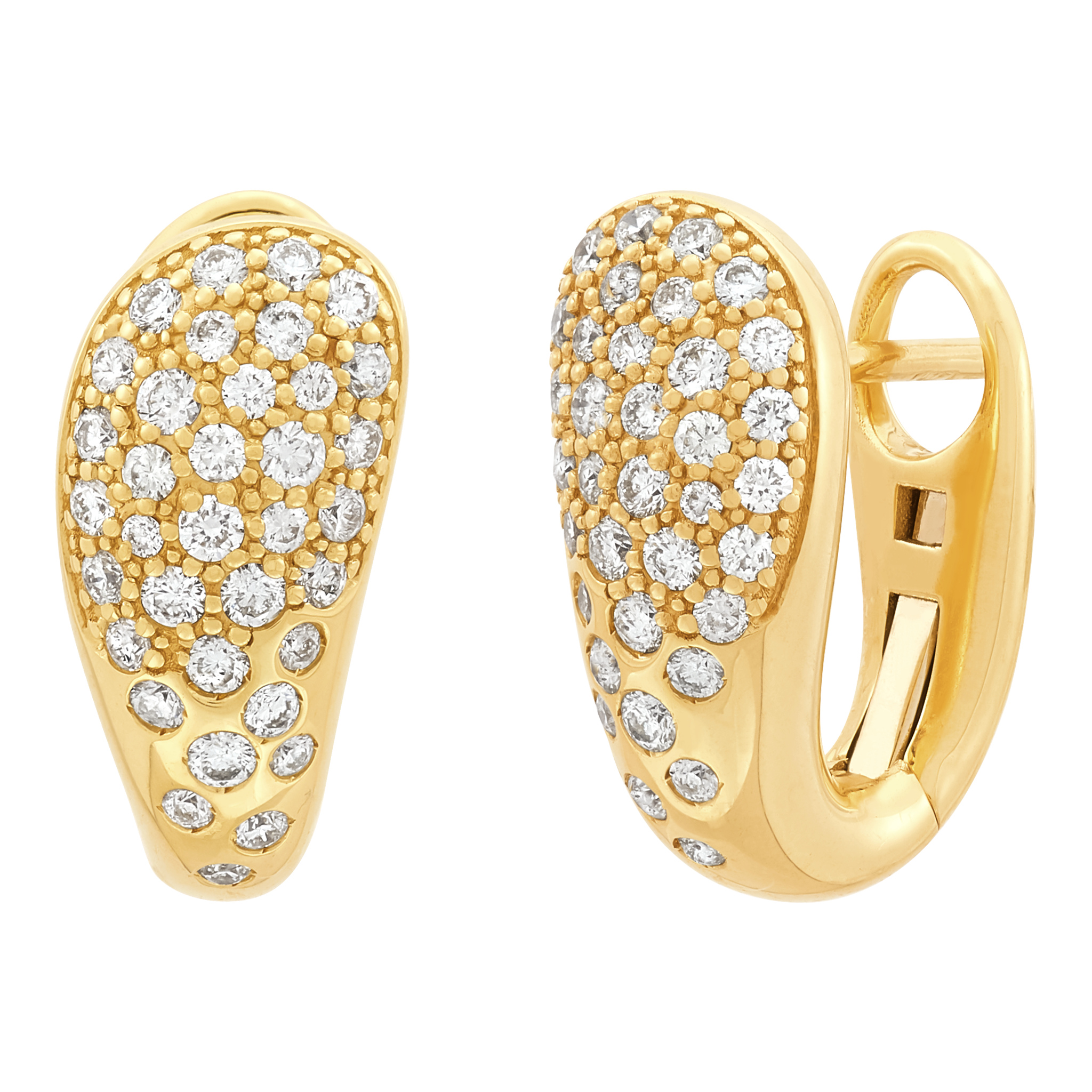 14k Yellow Gold Dimaond Omega Hoop Clip Earrings