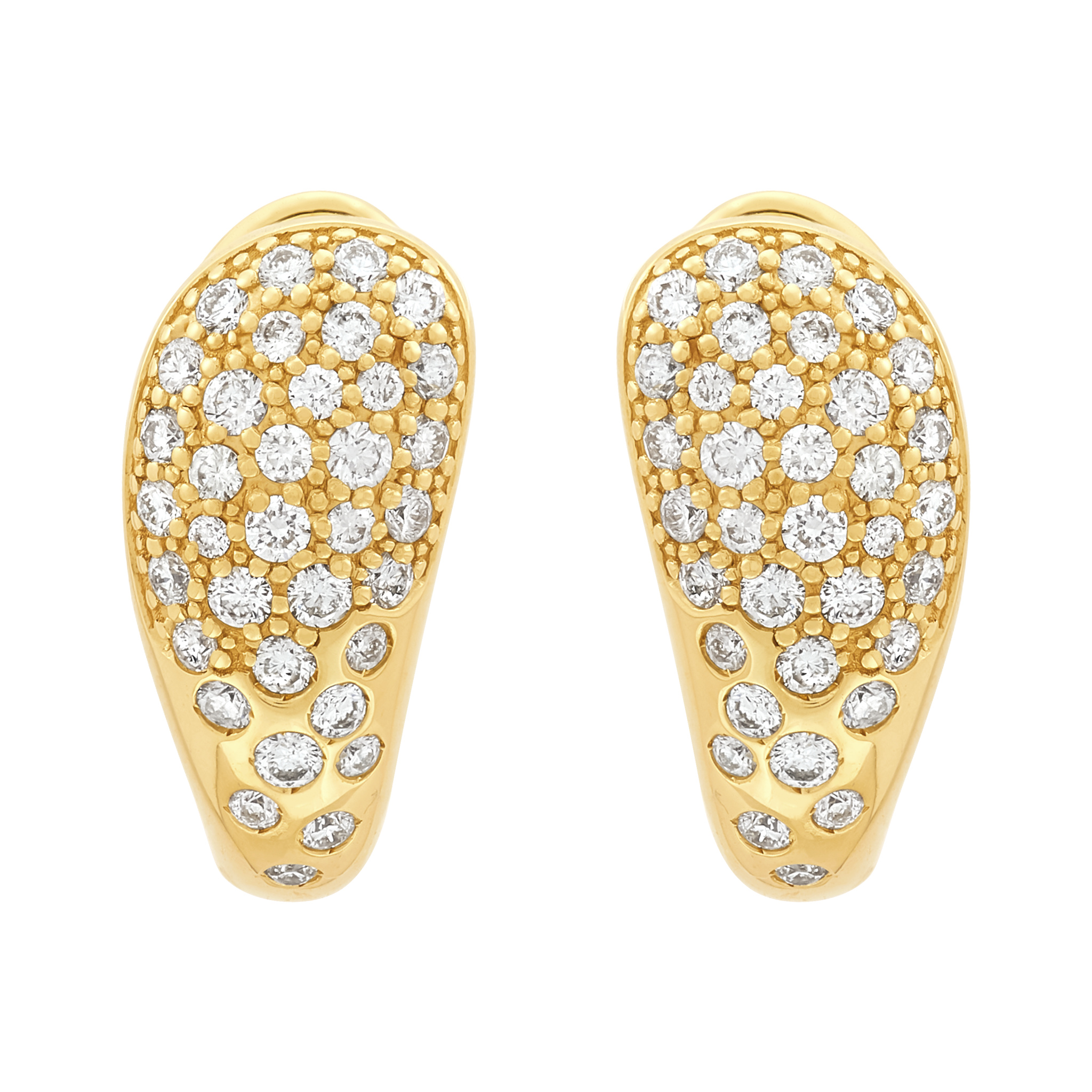 14k Yellow Gold Dimaond Omega Hoop Clip Earrings