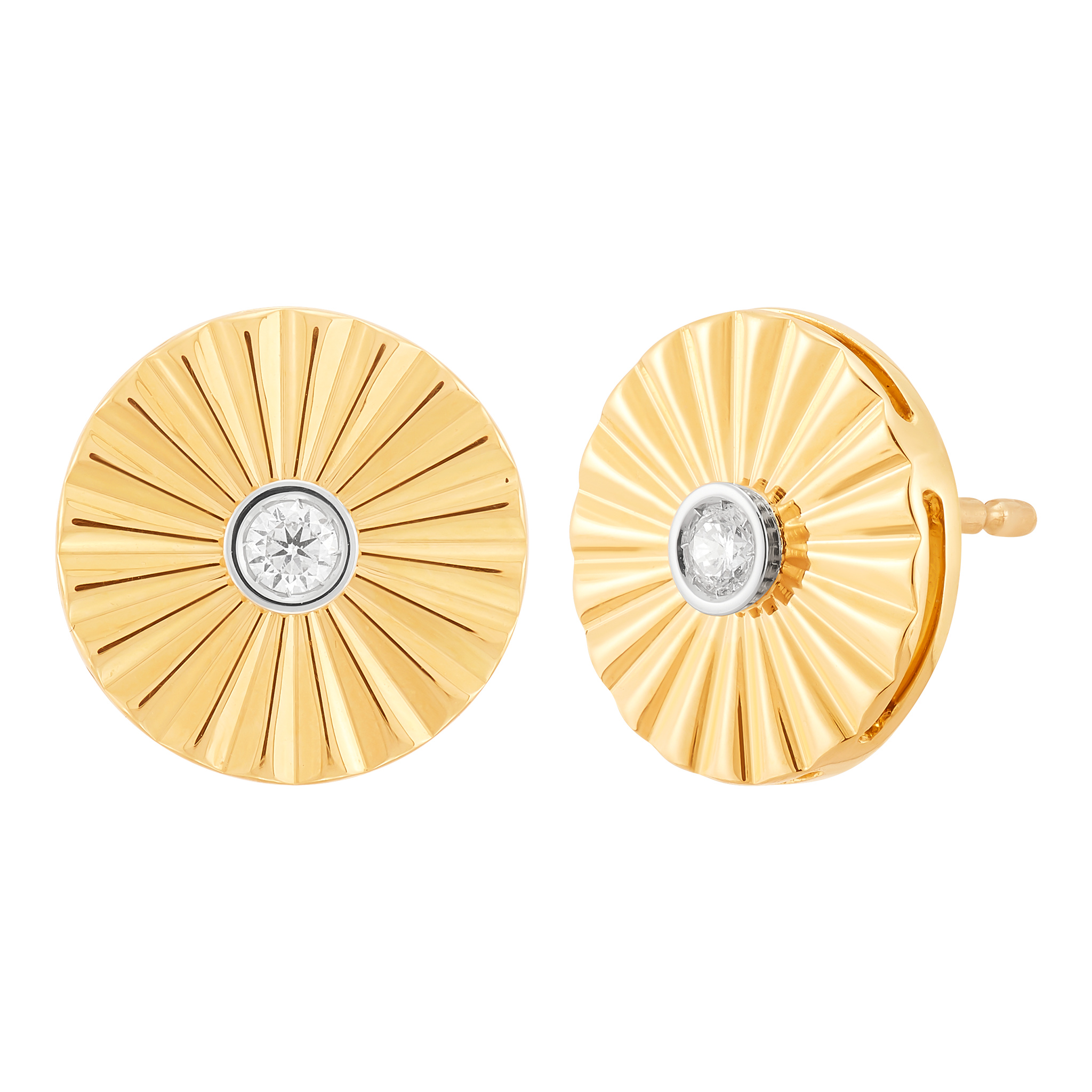 14k Gold Diamond Disc Stud Earrings
