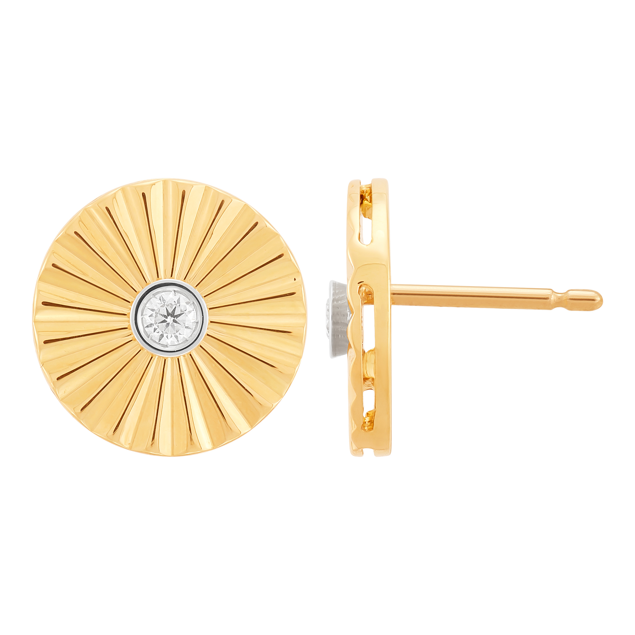 14k Gold Diamond Disc Stud Earrings