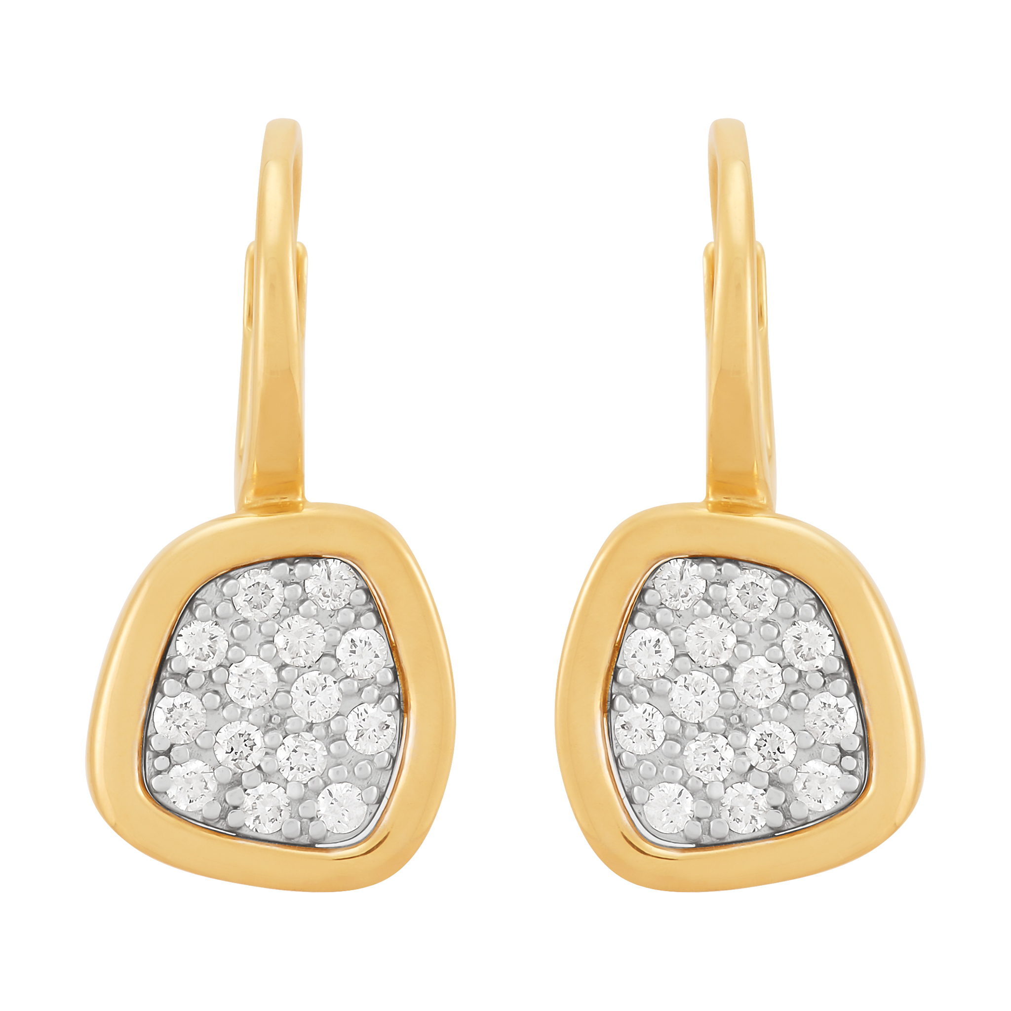 14k Yellow Gold Diamond Lever Back Earrings