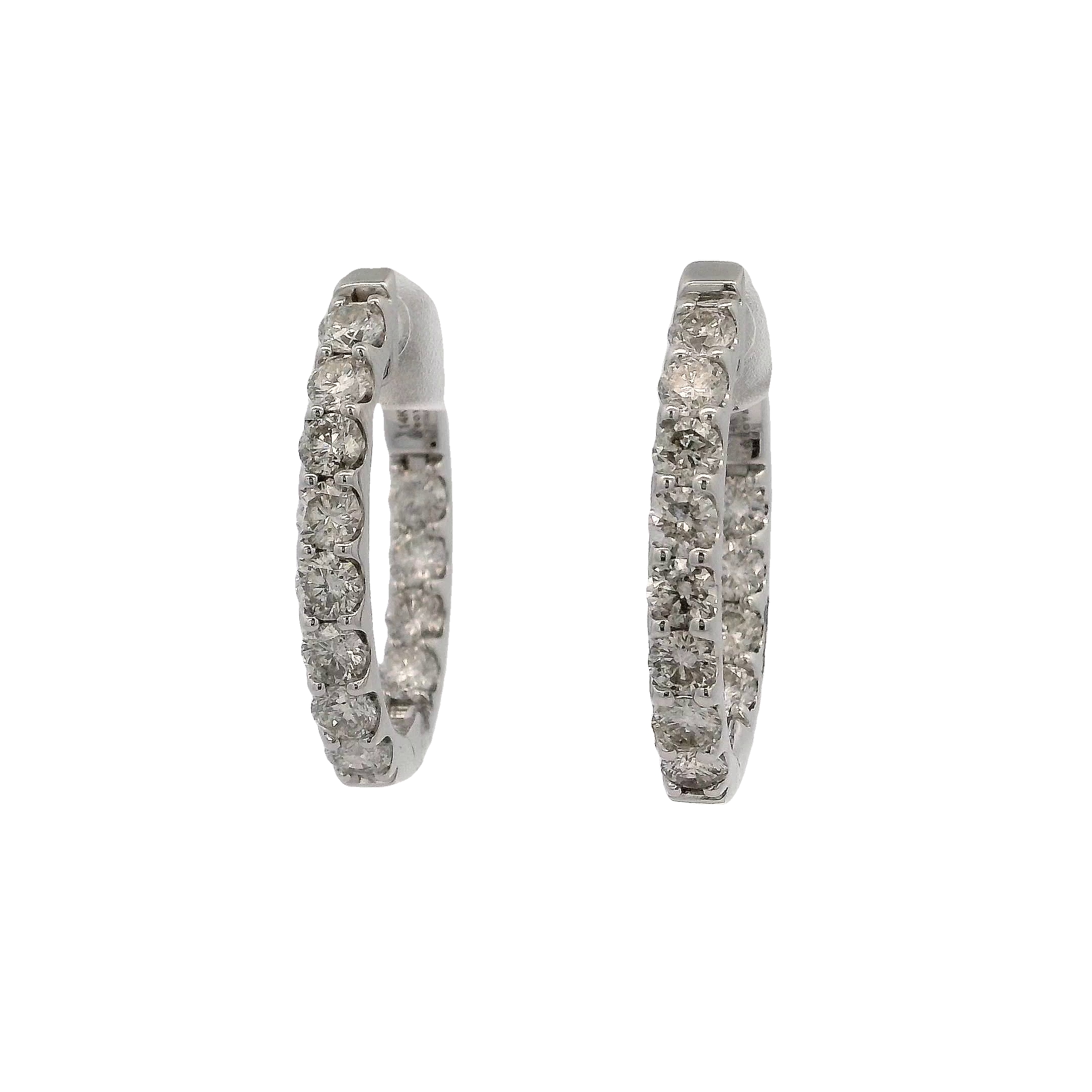 14k White Gold Diamond Hoop Earrings