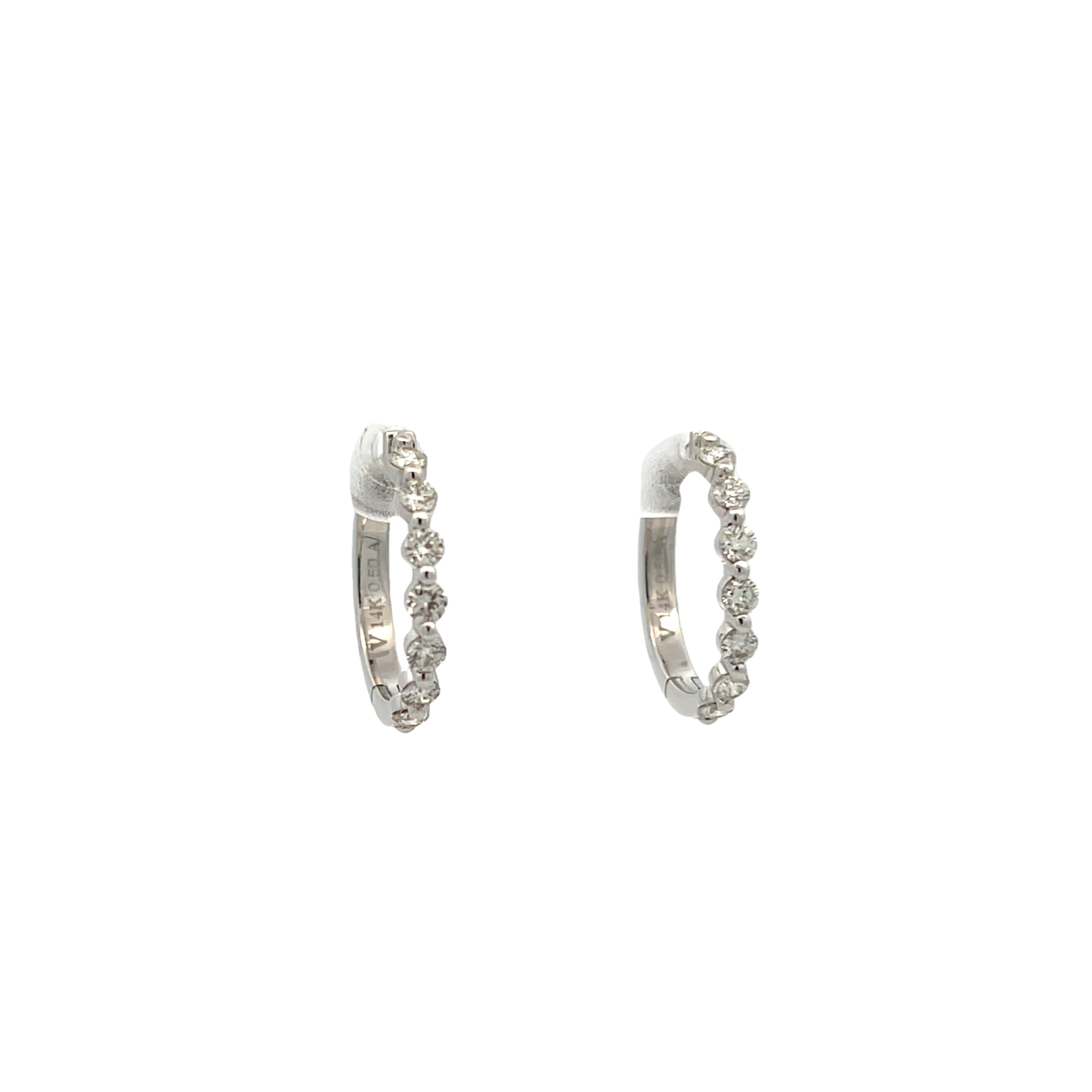 14k White Gold Diamond Hoops