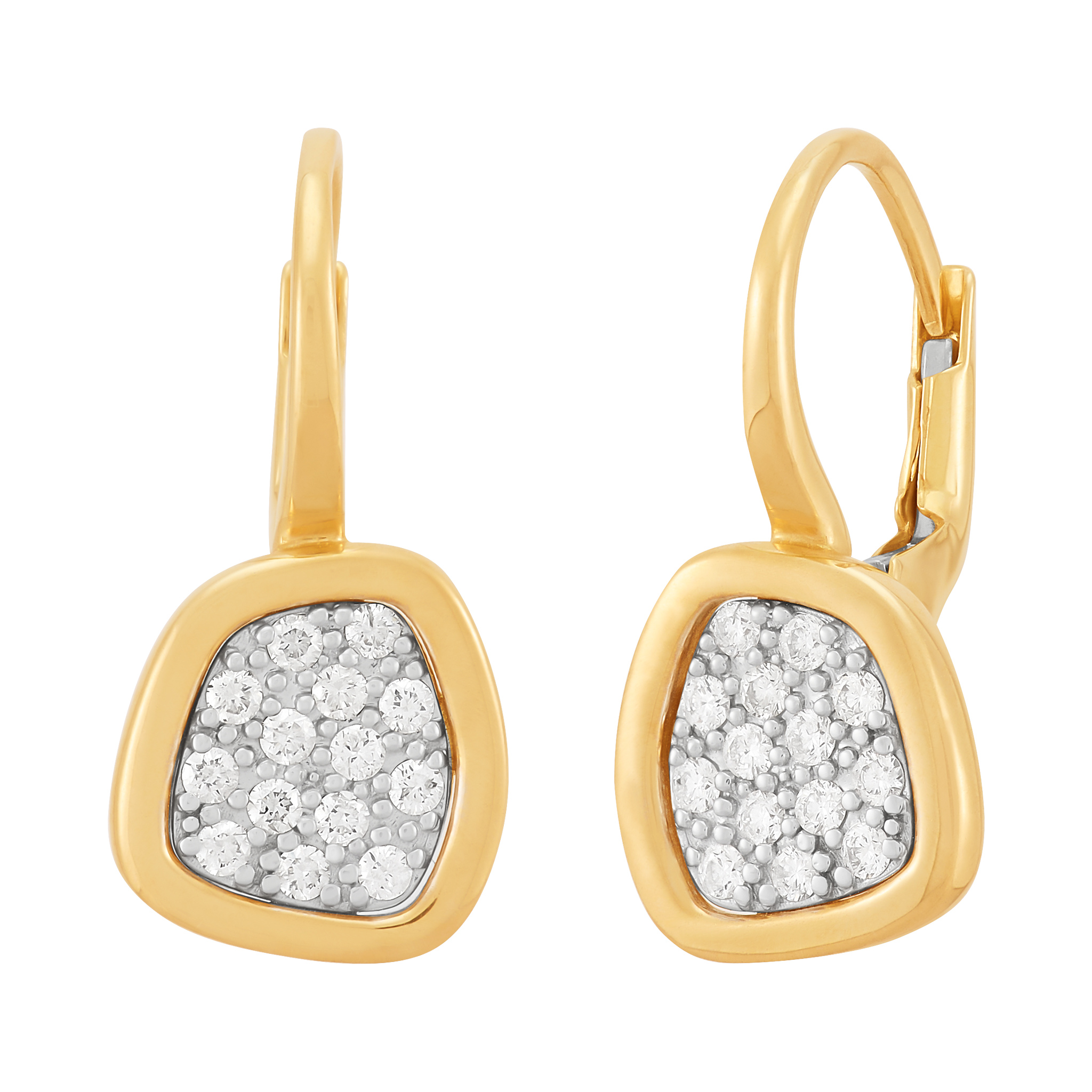 14k Yellow Gold Diamond Lever Back Earrings