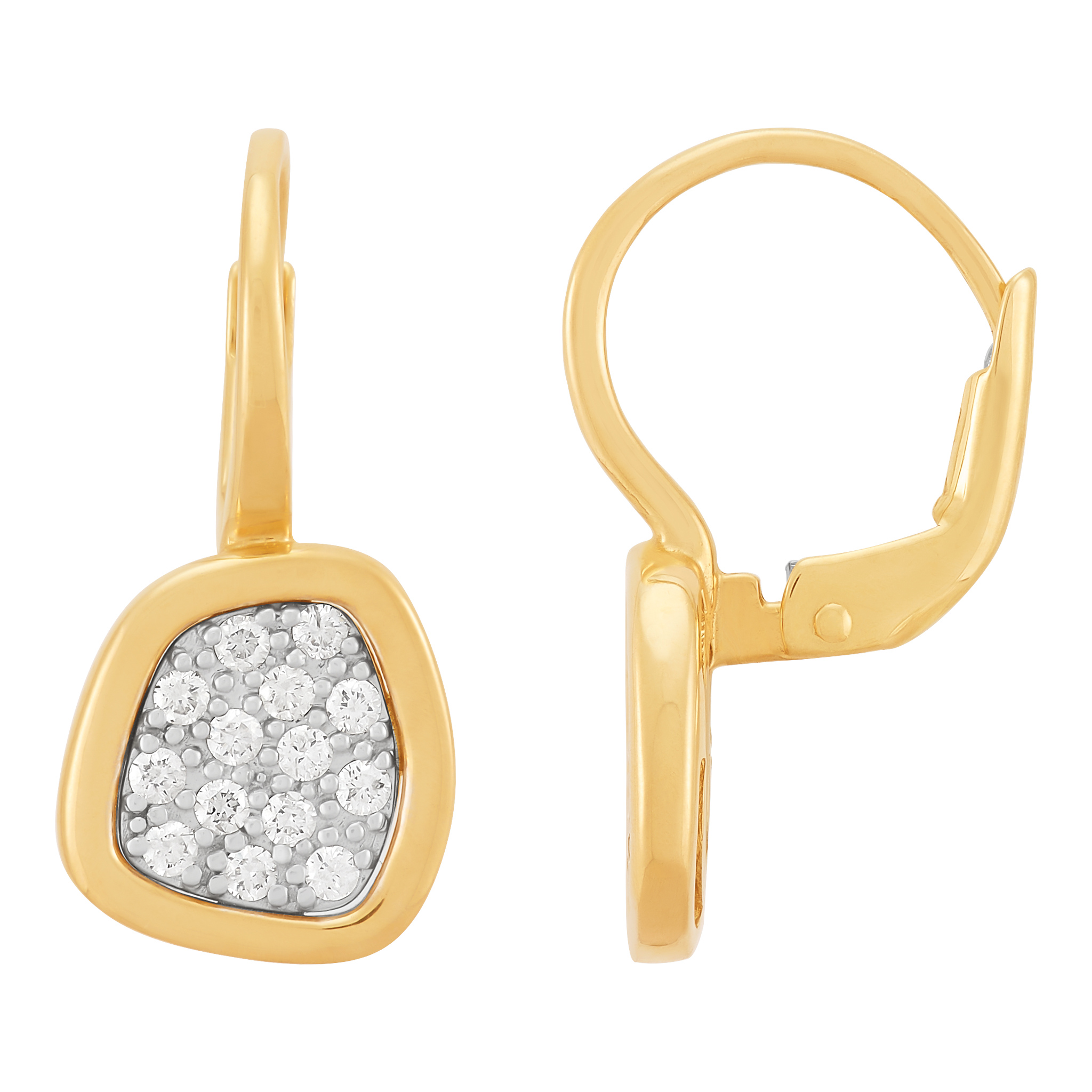 14k Yellow Gold Diamond Lever Back Earrings