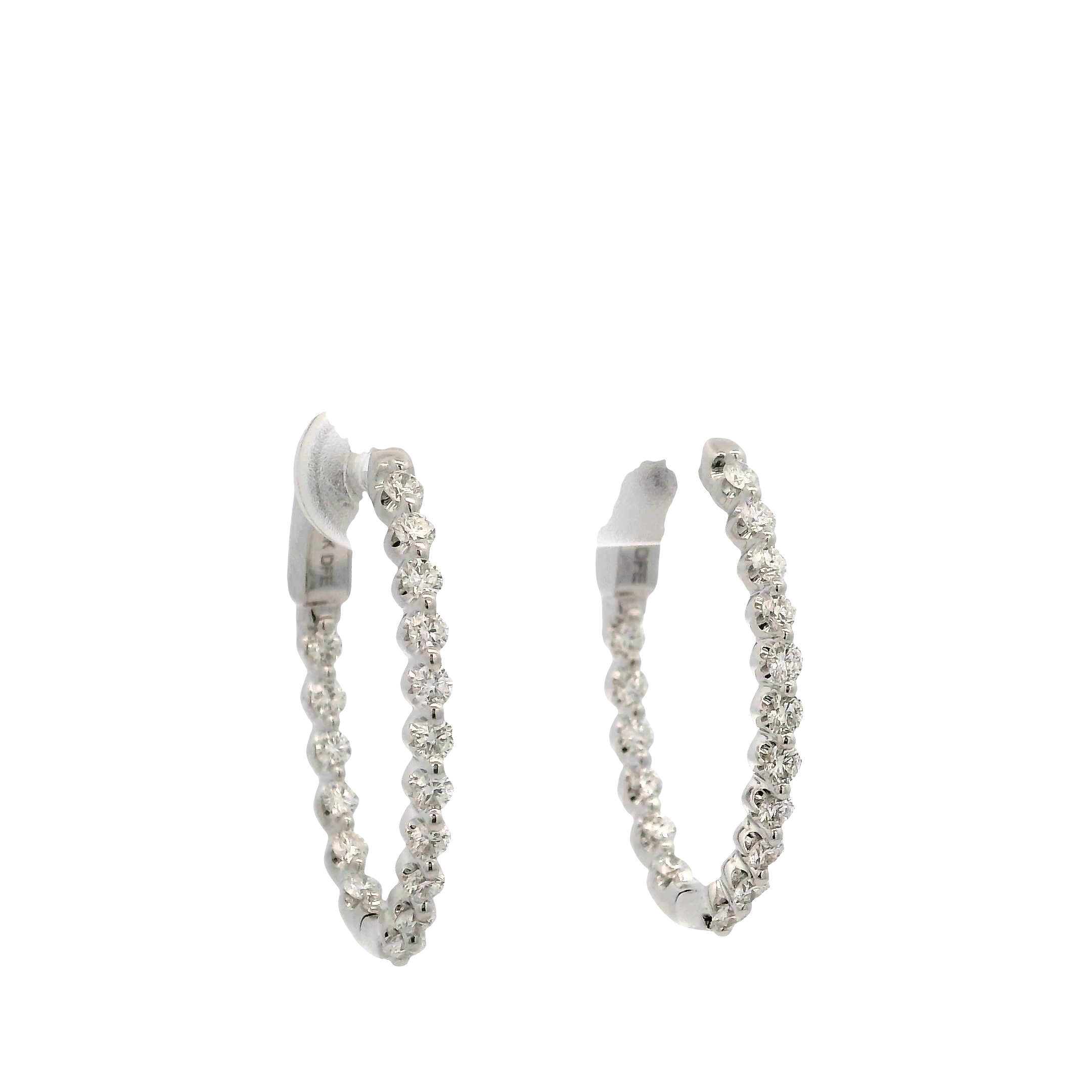 14k White Gold Diamond Hoop Earrings