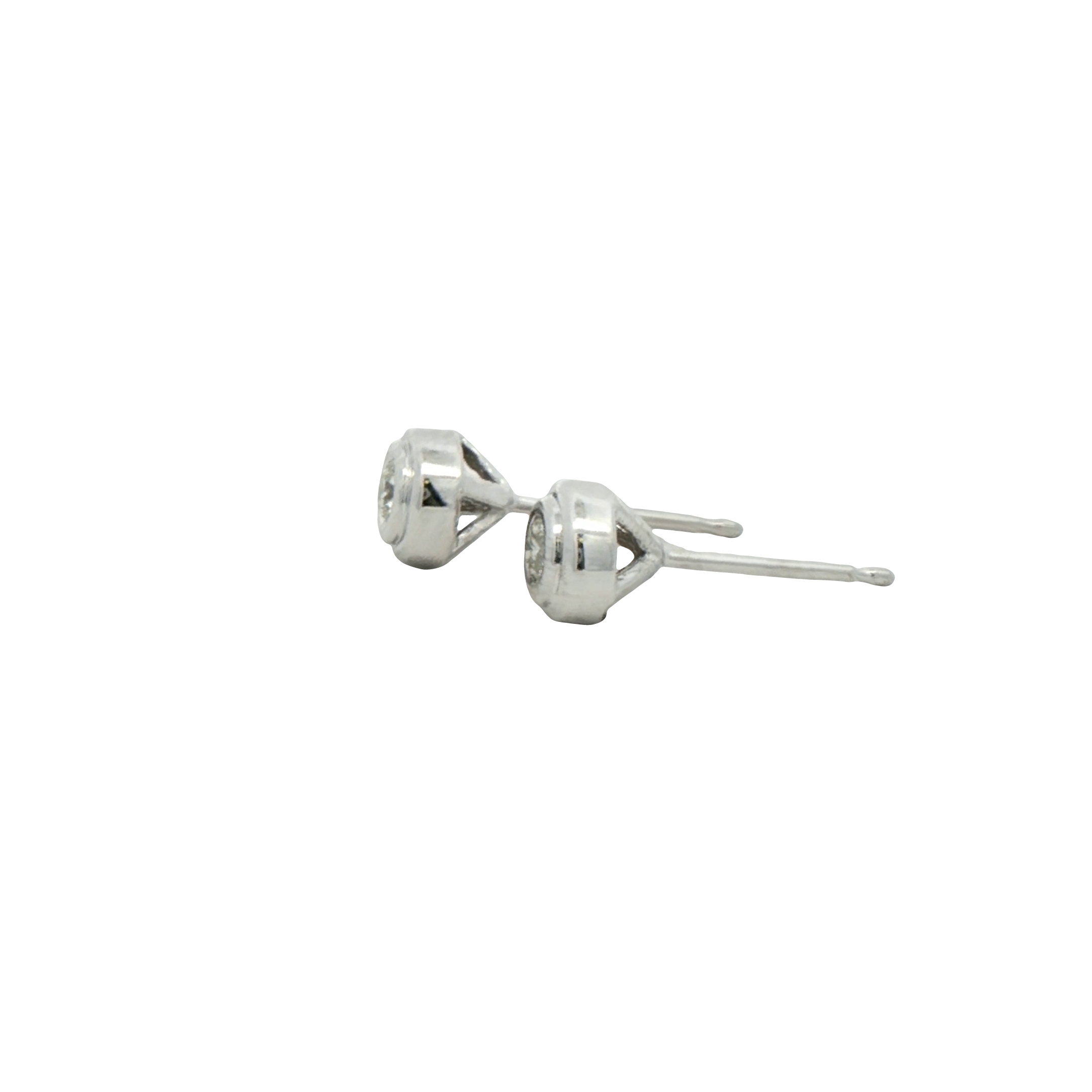 14k White Gold Bezel Set Diamond Earrings