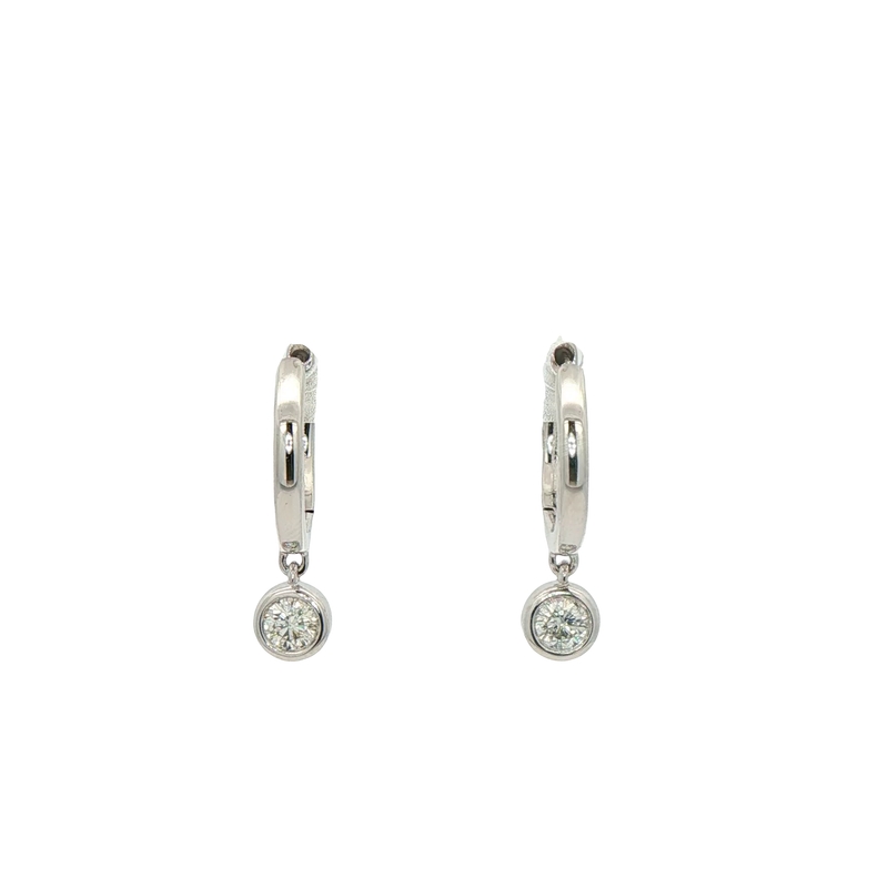 14k White Gold Diamond Dangle Hoop Earrings
