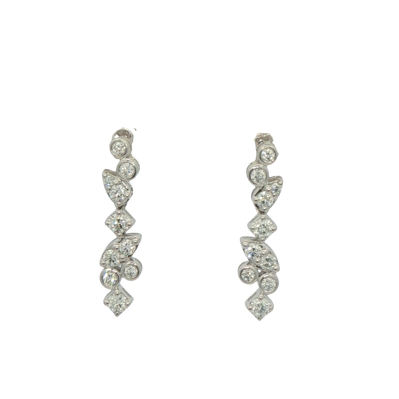 14k White Gold Diamond Dangling Earrings