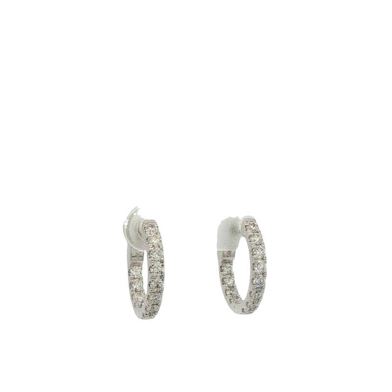 14k White Gold Diamond Small Hoop Earrings