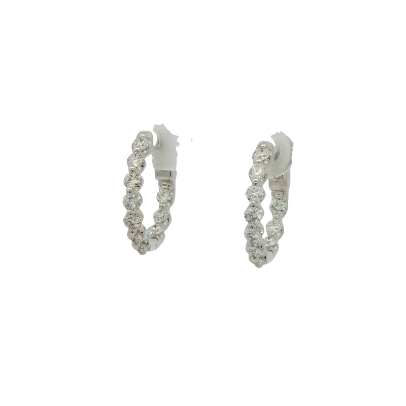 14k White Gold Diamond Hoop Earrings