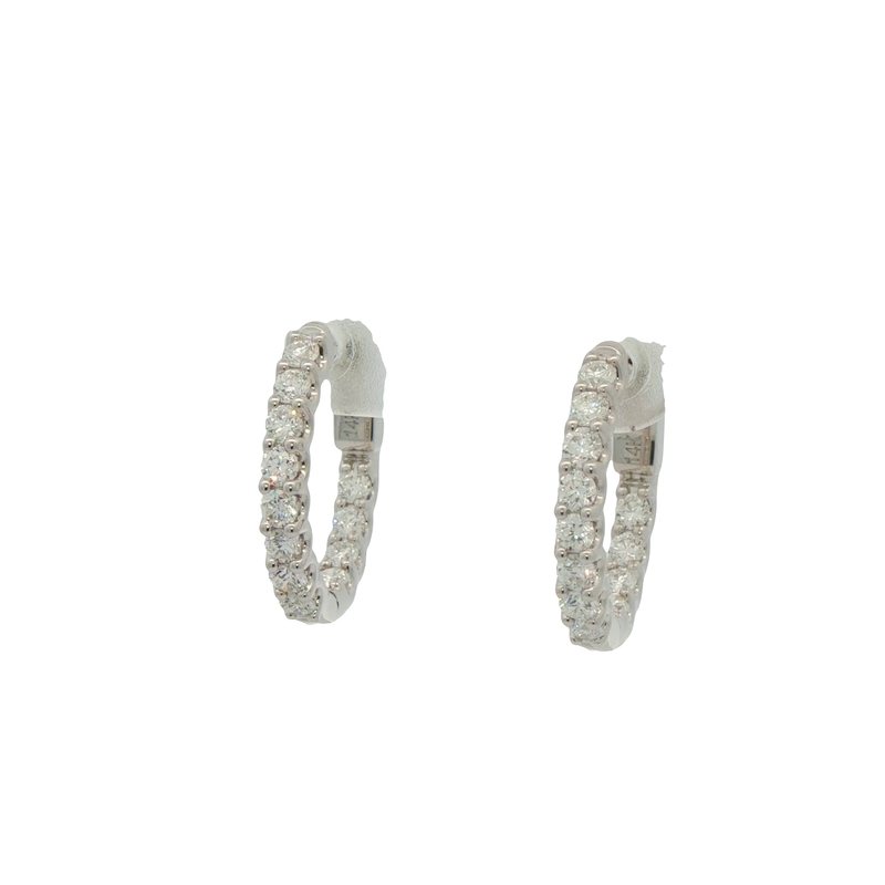 14k White Gold Diamond Hoop Earrings