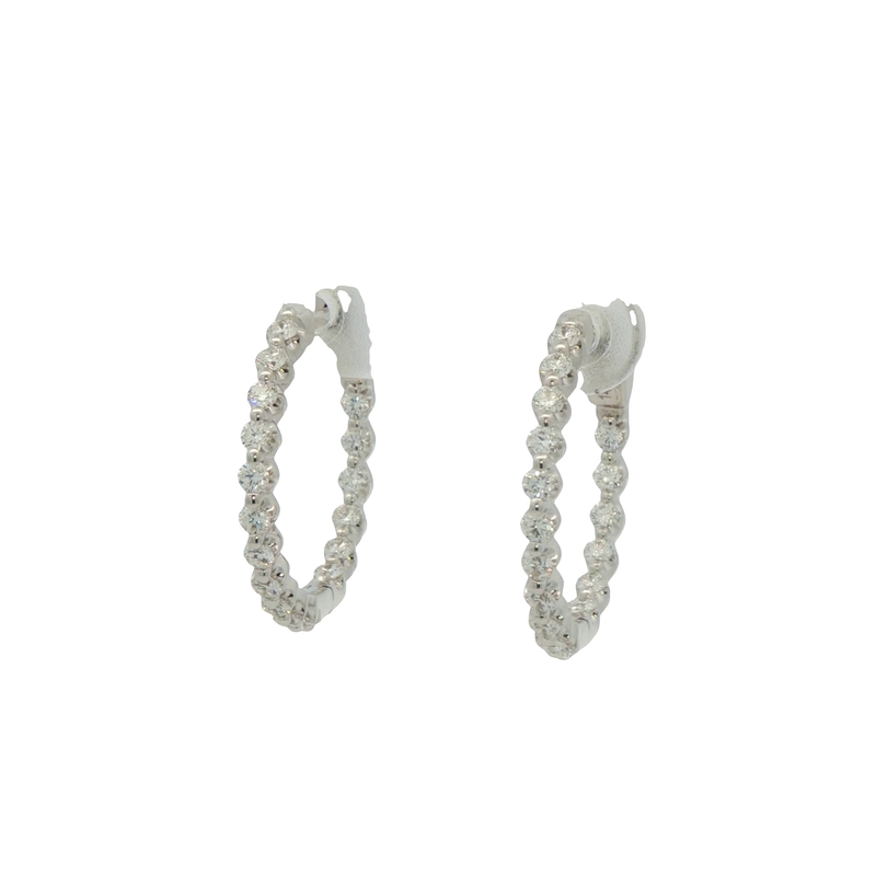 14k White Gold Diamond Hoop Earrings