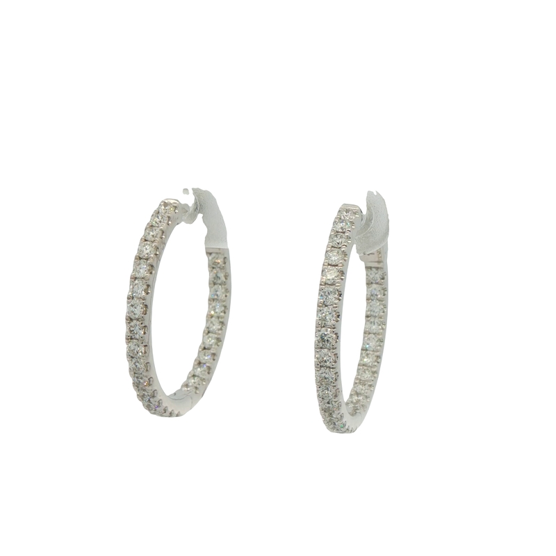 14k White Gold Diamond Hoop Earrings