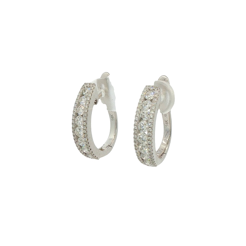 14k White Gold Diamond Hoop Earrings