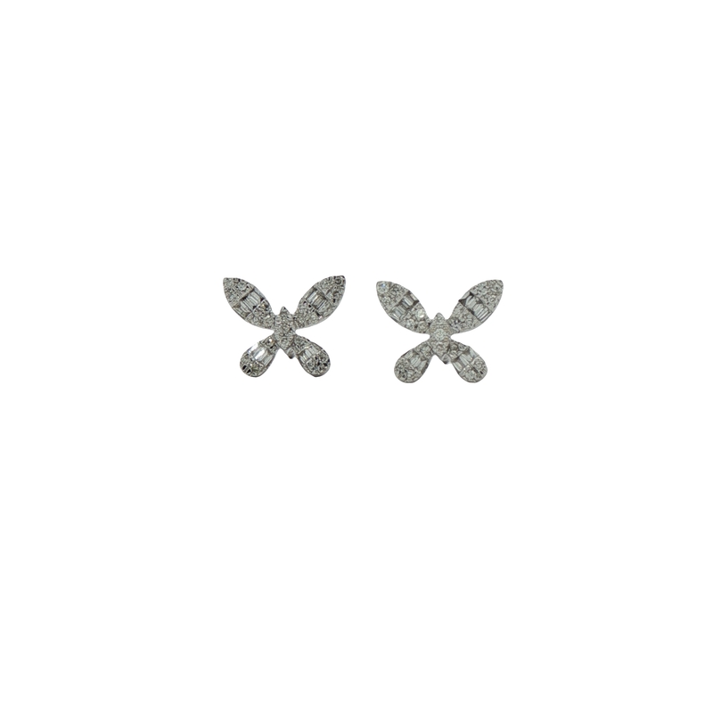 14k White Gold Diamond Butterfly Stud Earrings