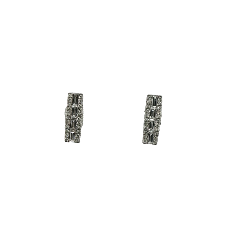14k White Gold Diamond Bar Stud Earrings