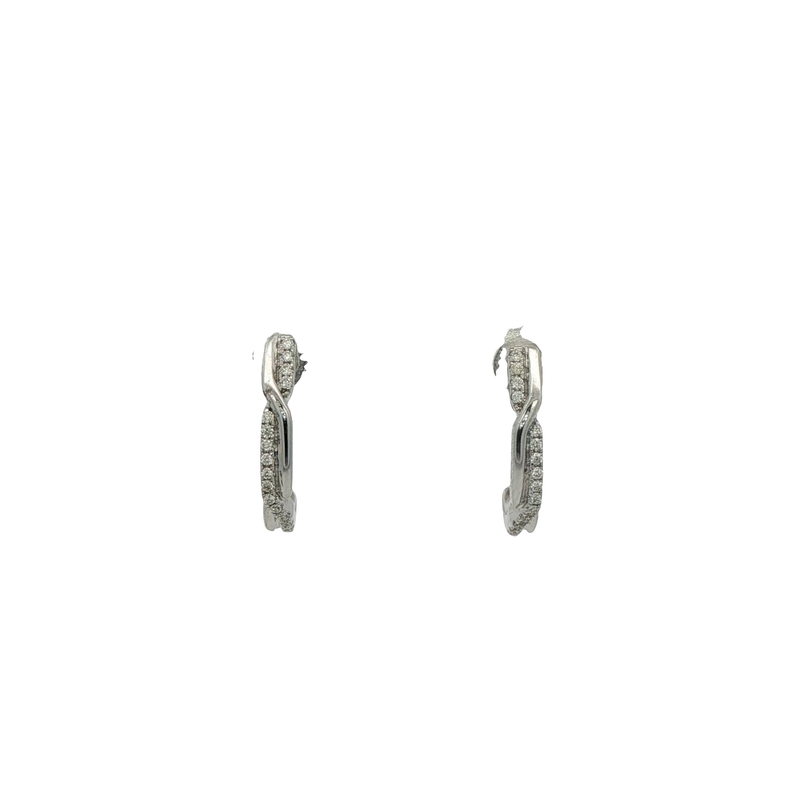 14k White Gold Small Diamond Hoop Earrings
