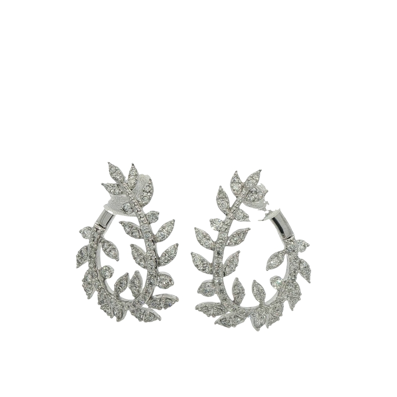 14k White Gold Diamond Floral Earrings