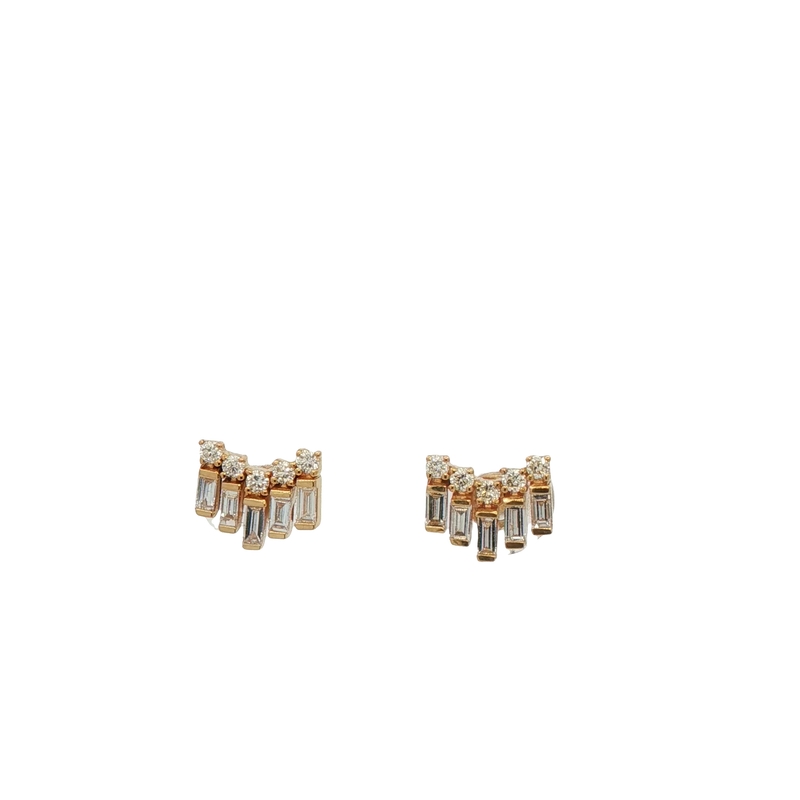 14k Yellow Gold Baguette Shaped Diamond Stud Earrings
