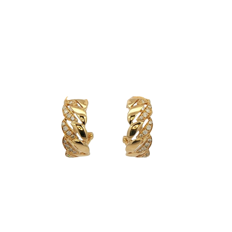 14k Yellow Gold Diamond Wide Huggie Earrings
