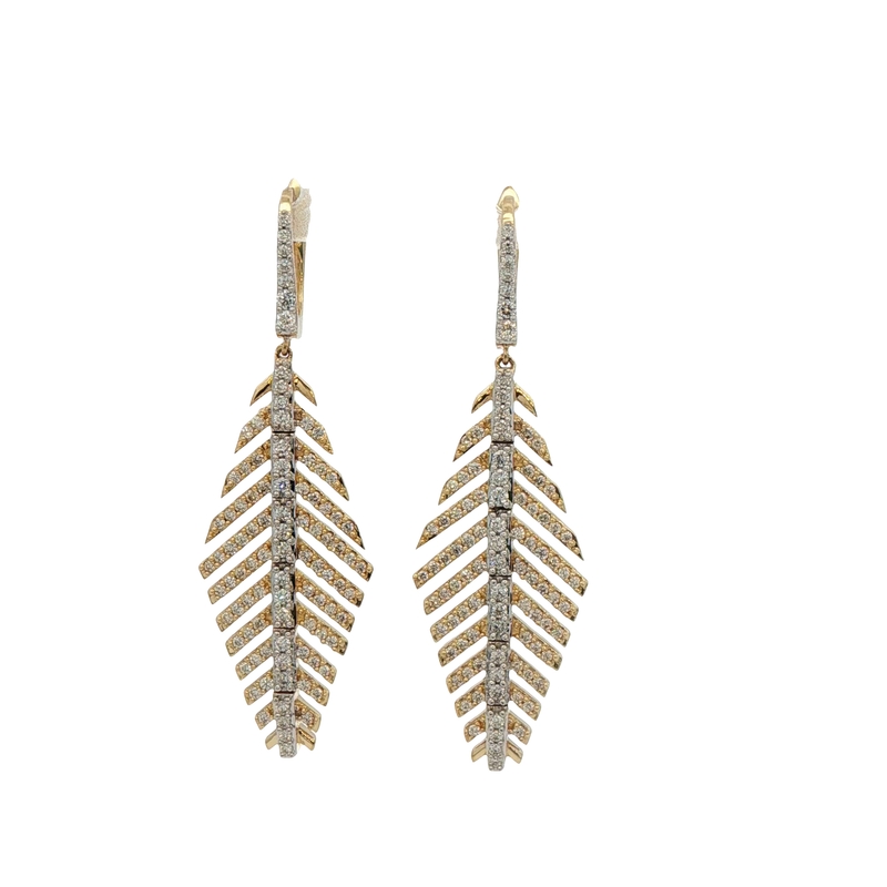 14k Yellow Gold Diamond Leaf Earrings