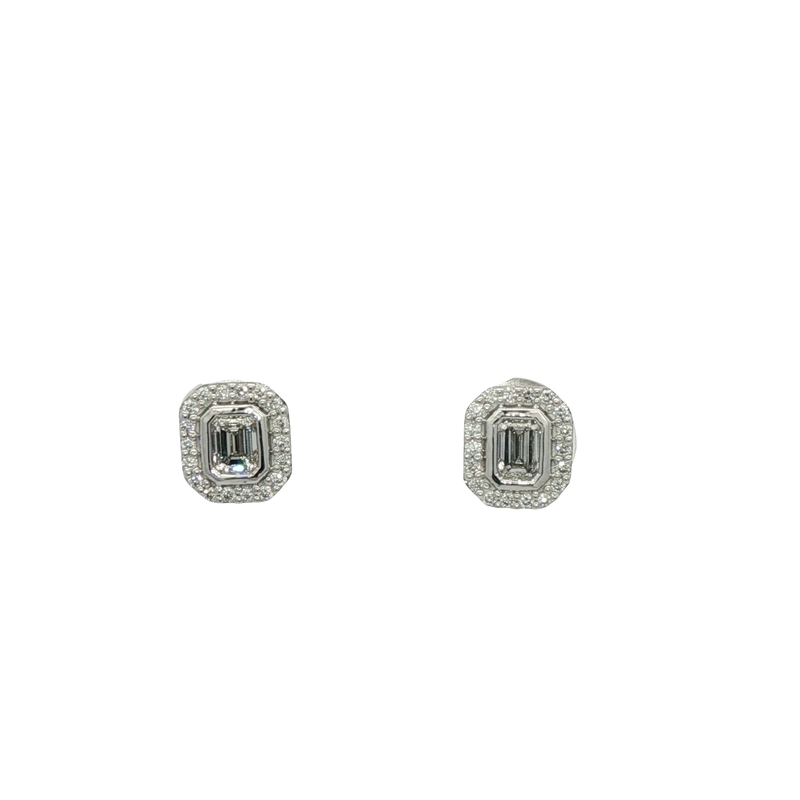 14k White Gold Emerald Cut Diamond Studs