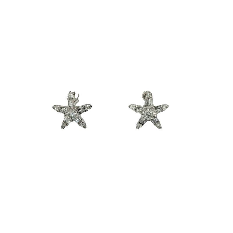 14k White Gold Diamond Star Stud Earrings