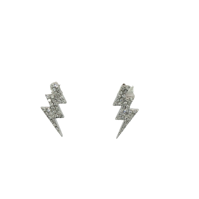 14k White Gold Diamond Lightning Bolt Earrings