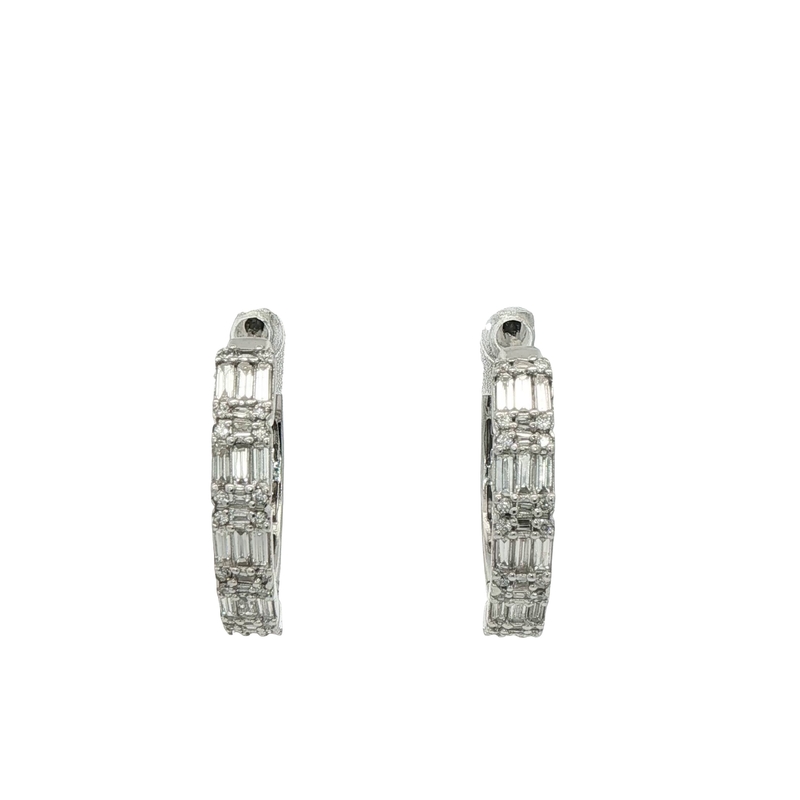 14k White Gold Diamond Hoop Earrings