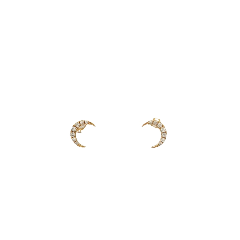 14k Yellow Gold Diamond Moon Shaped Stud Earrings